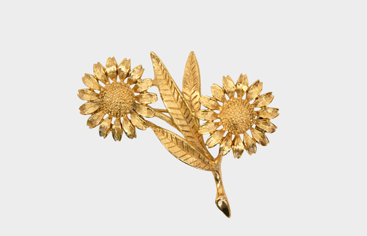 Vintage Gold Tone Floral Brooch 1970s Daisy Pin