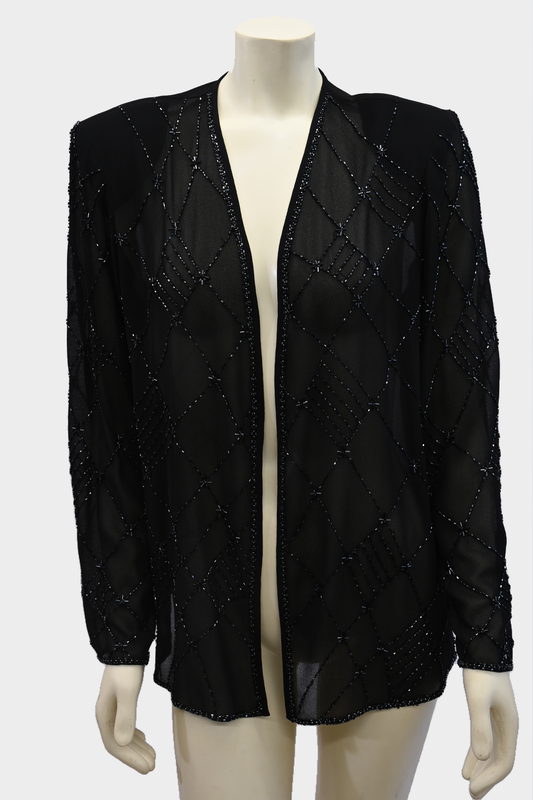 Vintage Black Sheer Beaded Evening Jacket