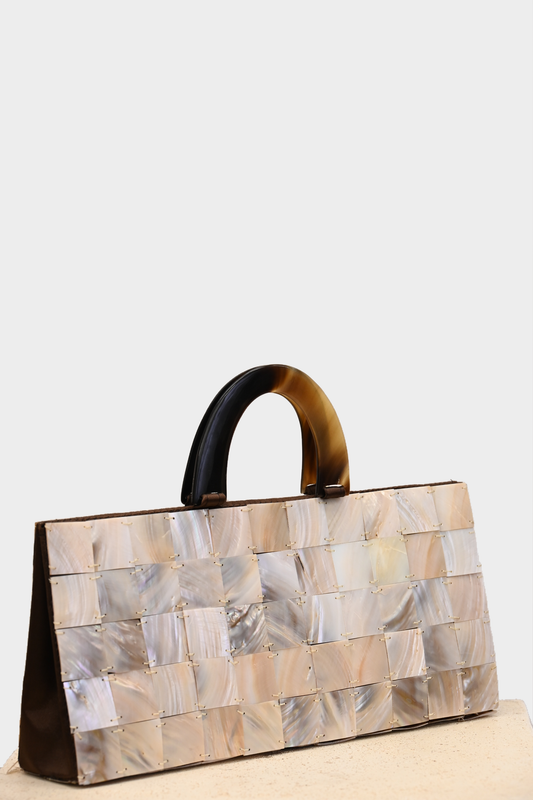 Vintage Mother of Pearl Shell Handbag with Lucite Handle