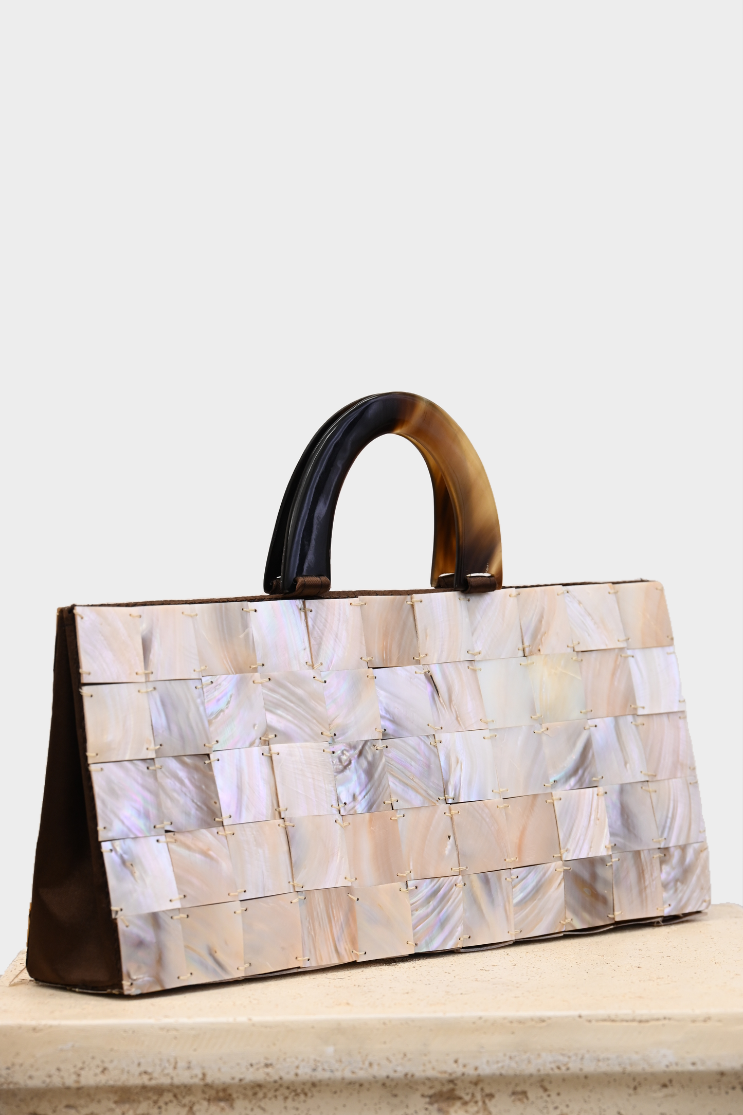 Vintage Mother of Pearl Shell Handbag with Lucite Handle