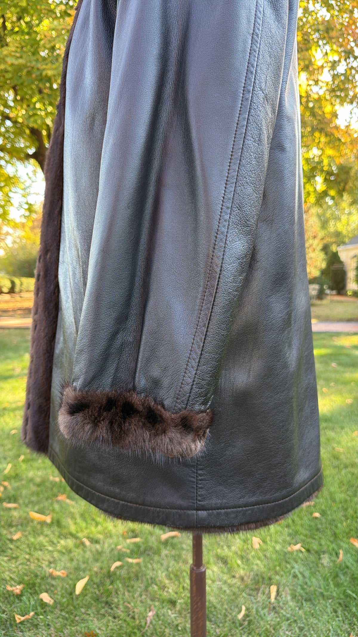 Neiman Marcus Mink Fur & Leather Whipstitch Reversible Jacket