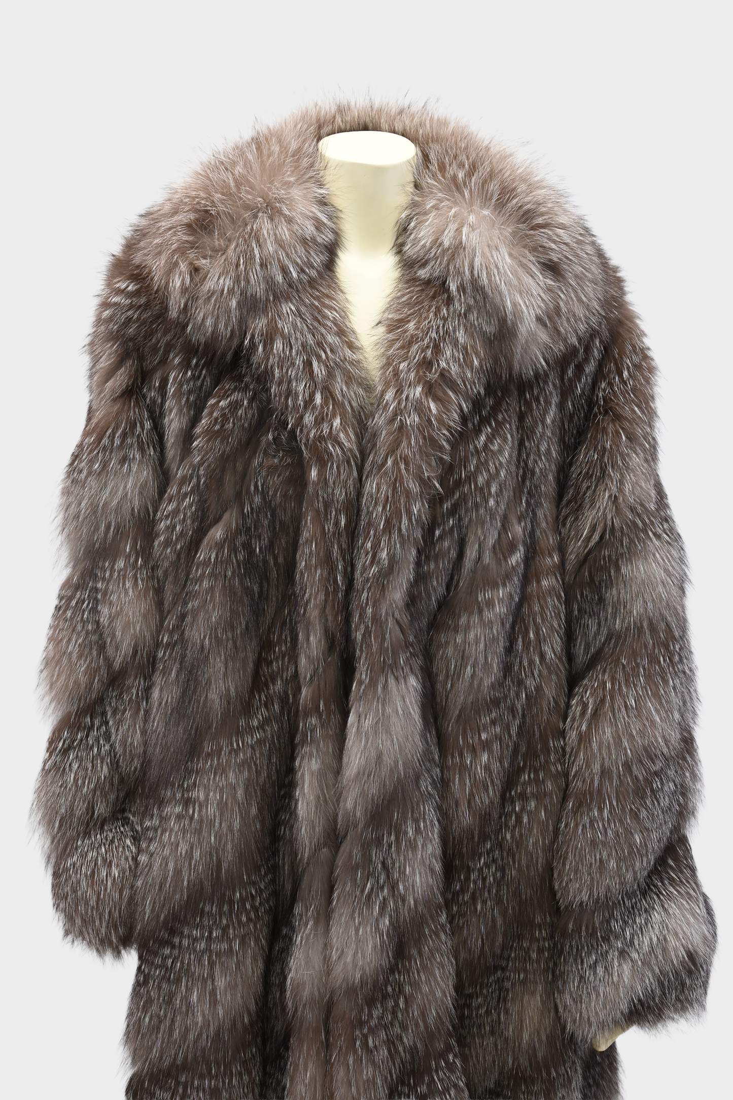 Feathered Silver Fox Fur Full Length Swing Coat