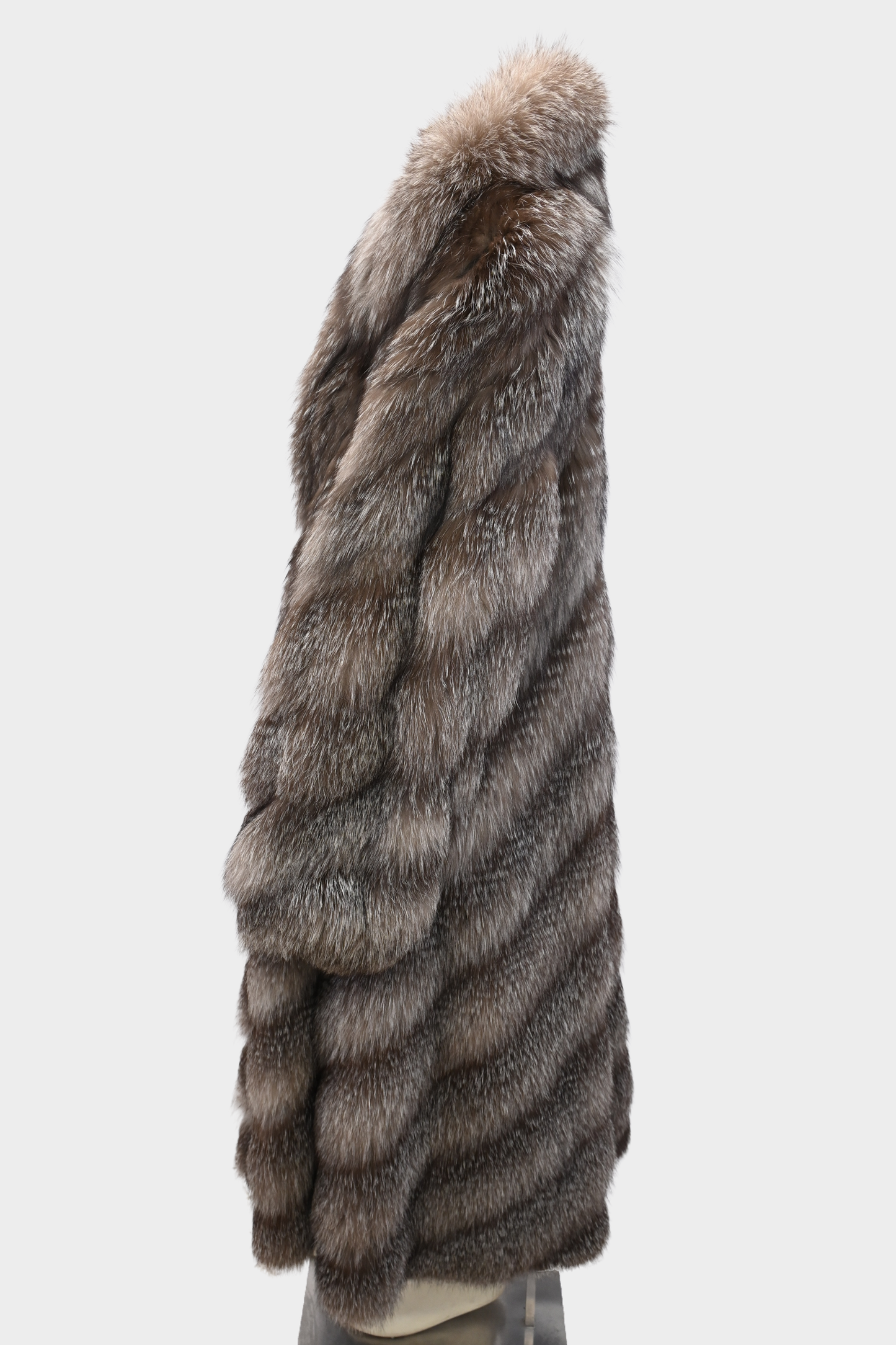 Feathered Silver Fox Fur Full Length Swing Coat
