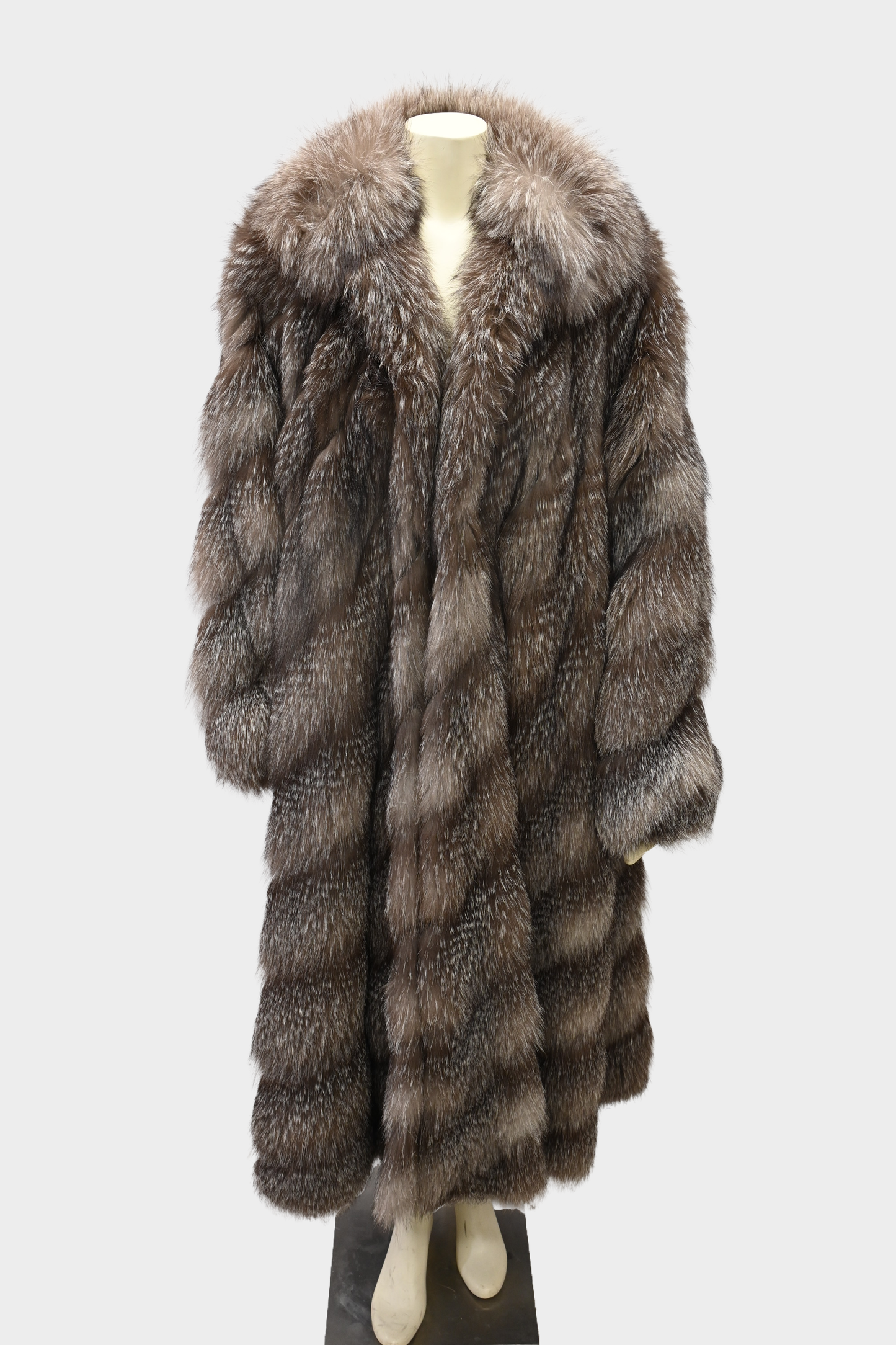 Feathered Silver Fox Fur Full Length Swing Coat