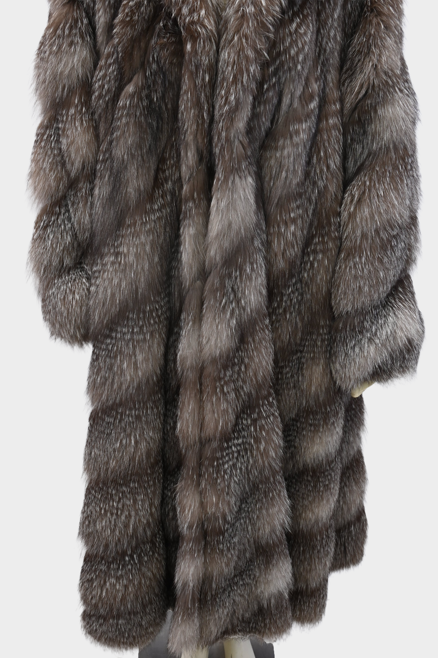 Feathered Silver Fox Fur Full Length Swing Coat