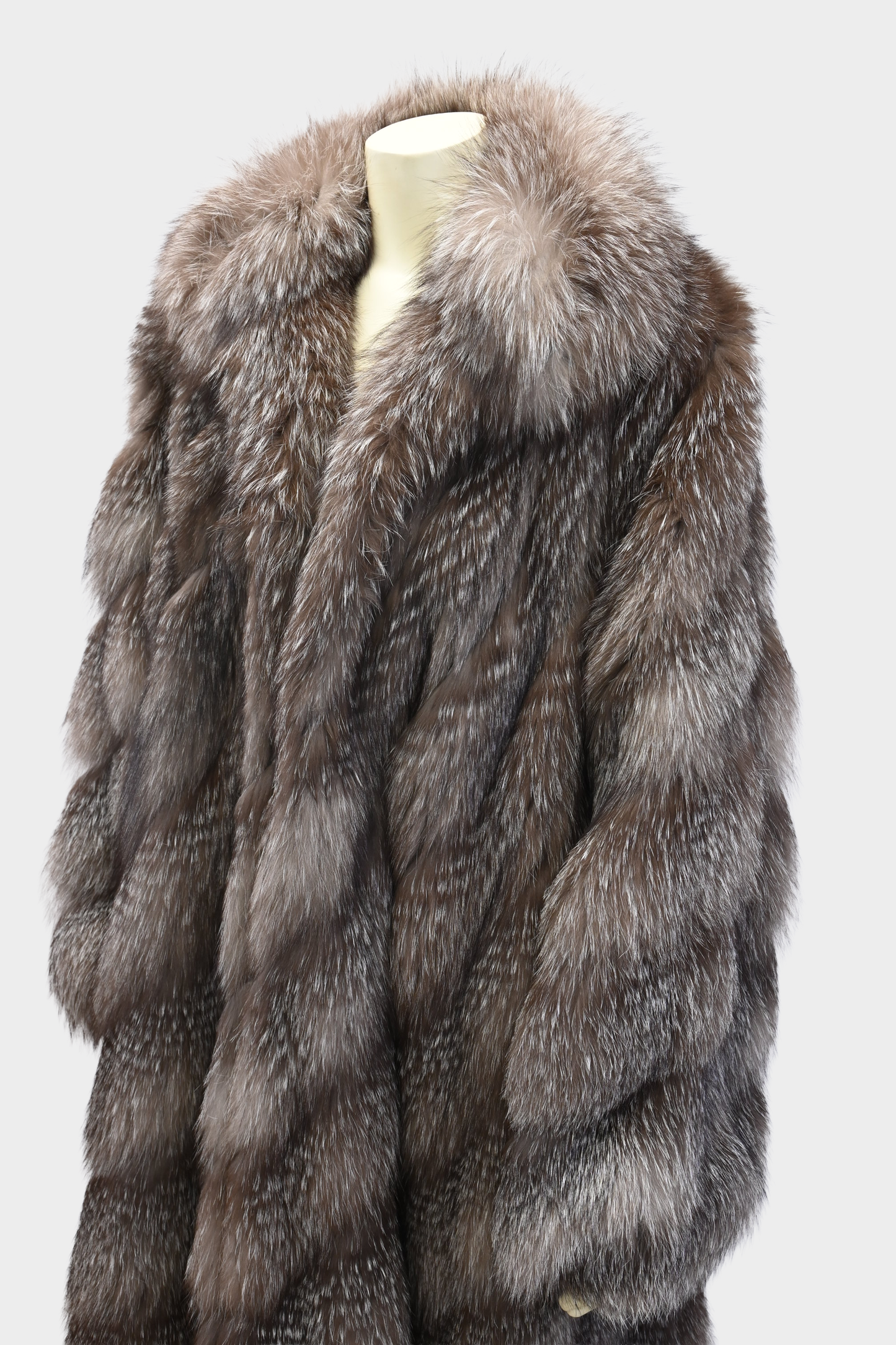 Feathered Silver Fox Fur Full Length Swing Coat