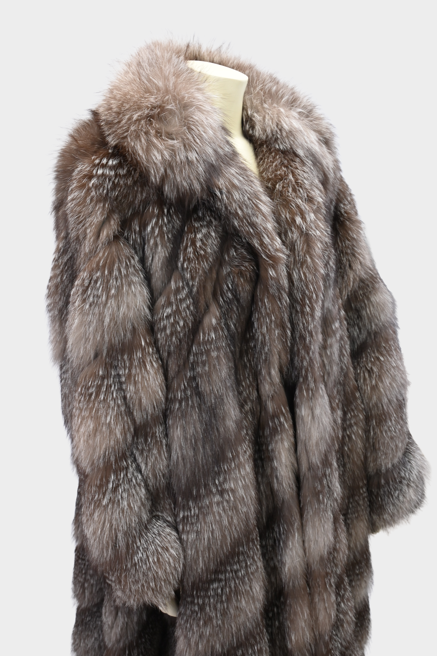 Feathered Silver Fox Fur Full Length Swing Coat