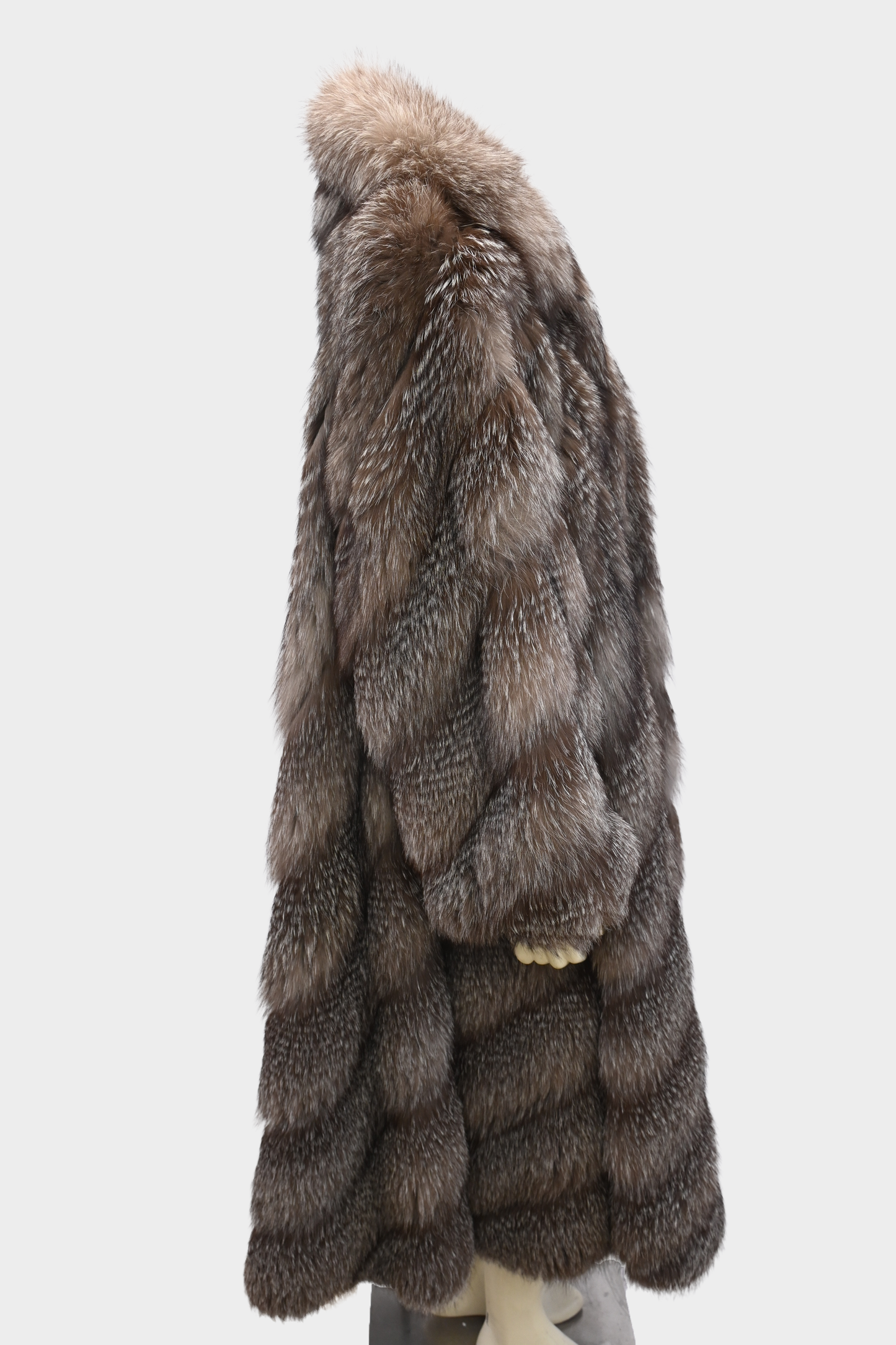 Feathered Silver Fox Fur Full Length Swing Coat