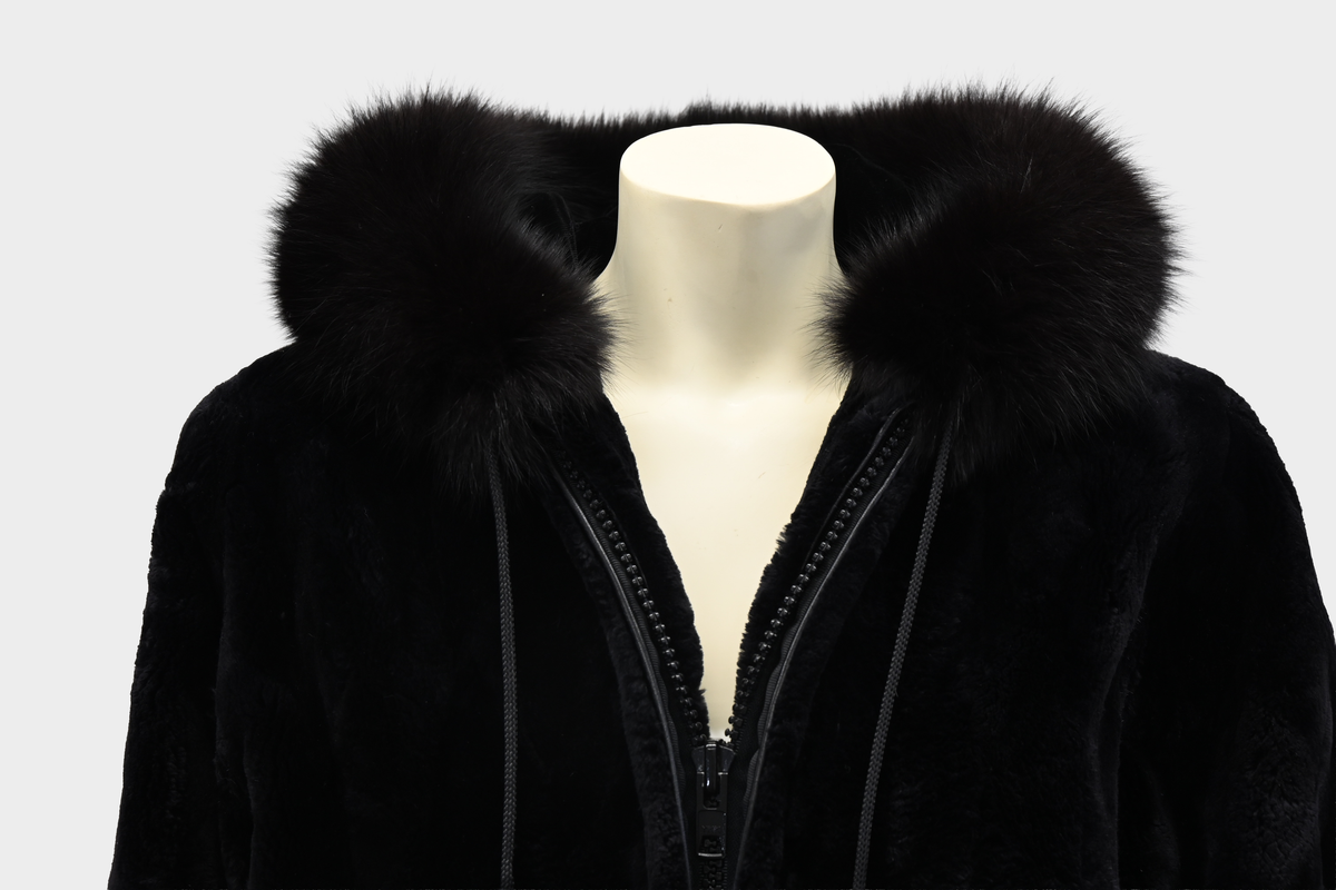 York Furrier Sheared Beaver Jacket with Fox Trim Hood