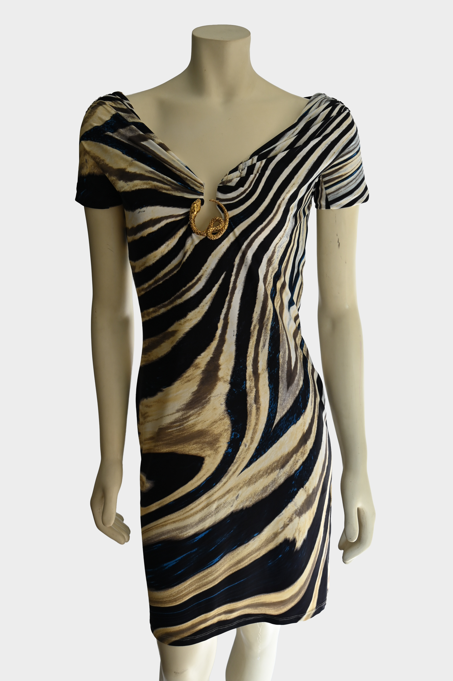 Roberto Cavalli Zebra Print Snake Hardware Dress
