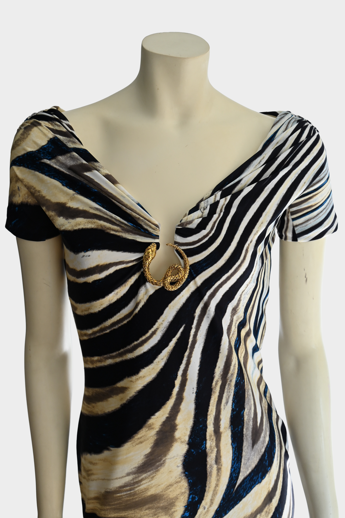 Roberto Cavalli Zebra Print Snake Hardware Dress