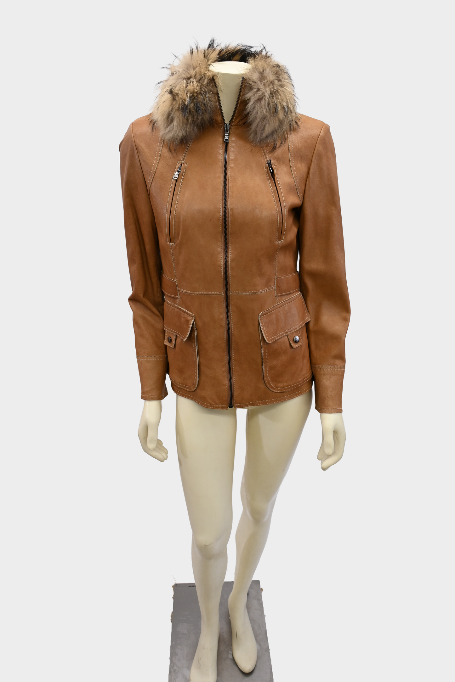 Andrew Marc Leather Jacket with Raccoon Fur Collar