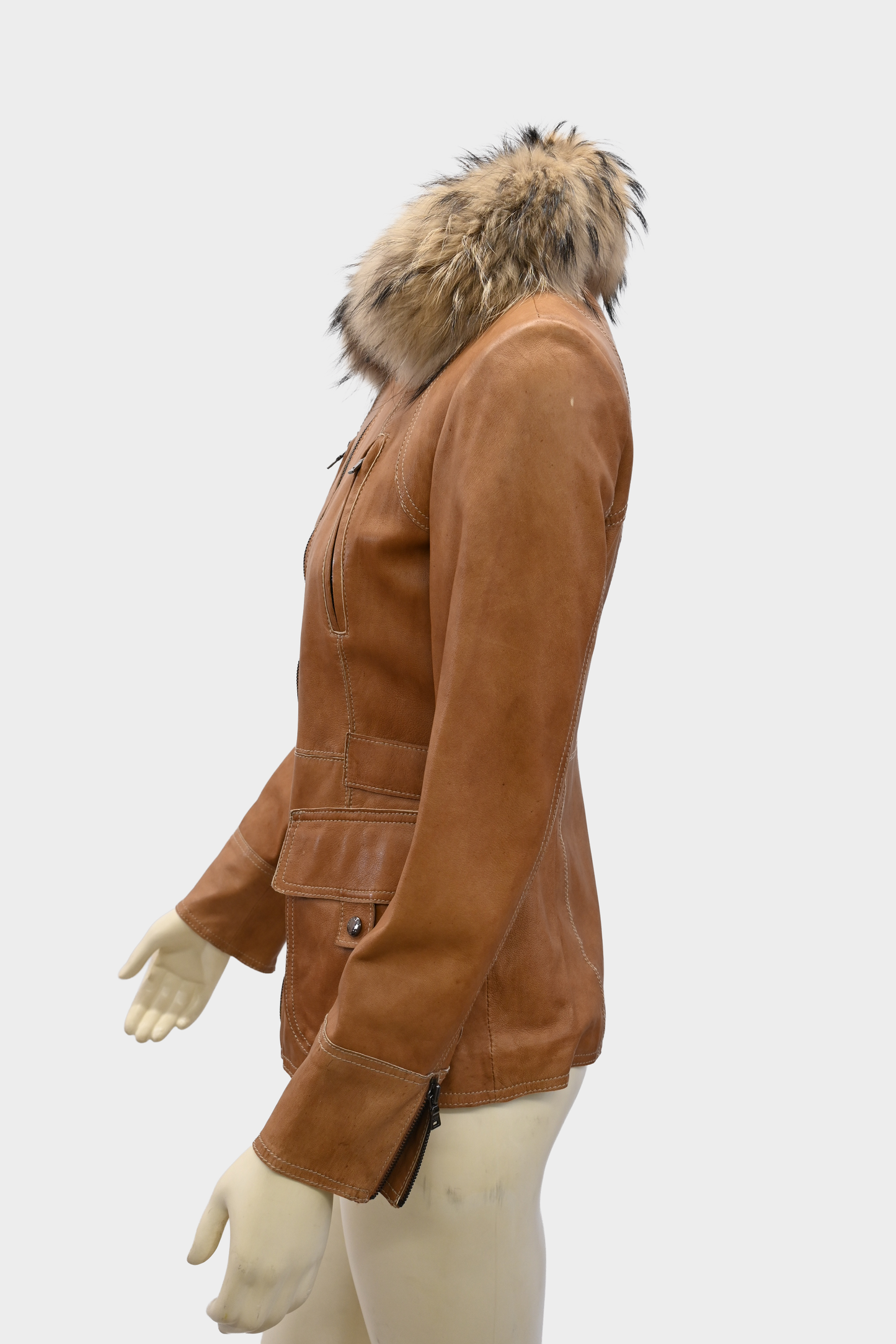 Andrew Marc Leather Jacket with Raccoon Fur Collar