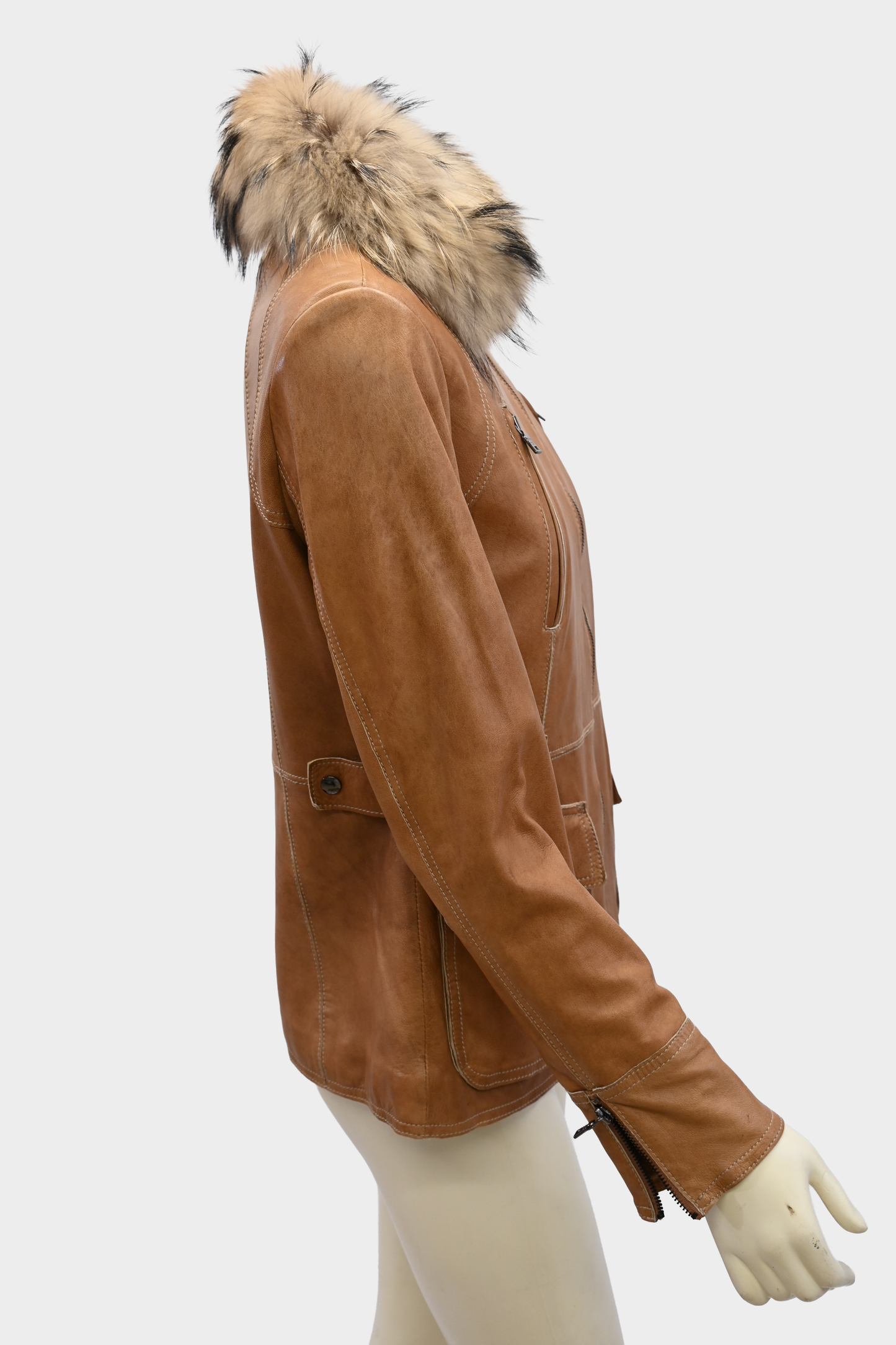 Andrew Marc Leather Jacket with Raccoon Fur Collar