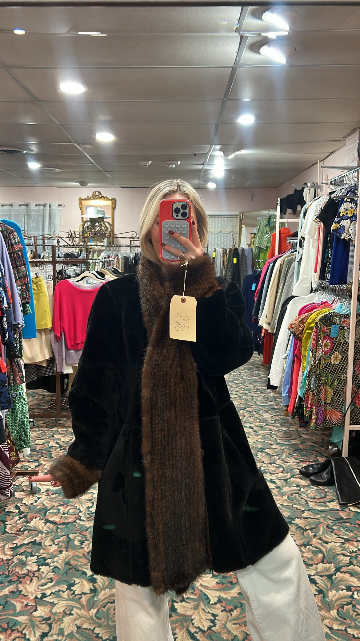 Sheepskin Leather and Mink Reversible Fur Coat