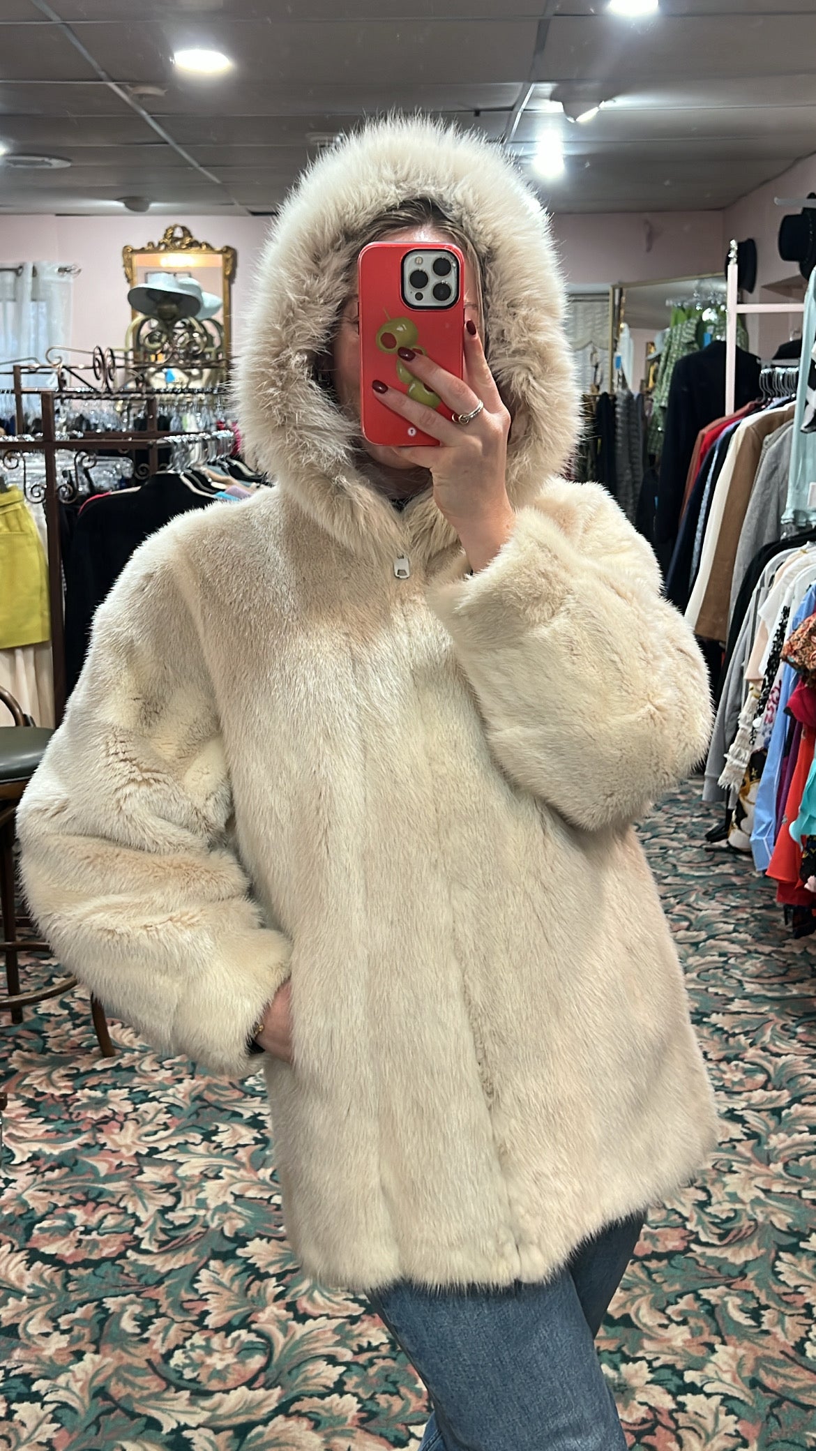 Ivory Mink Jacket with Fox Fur Trim