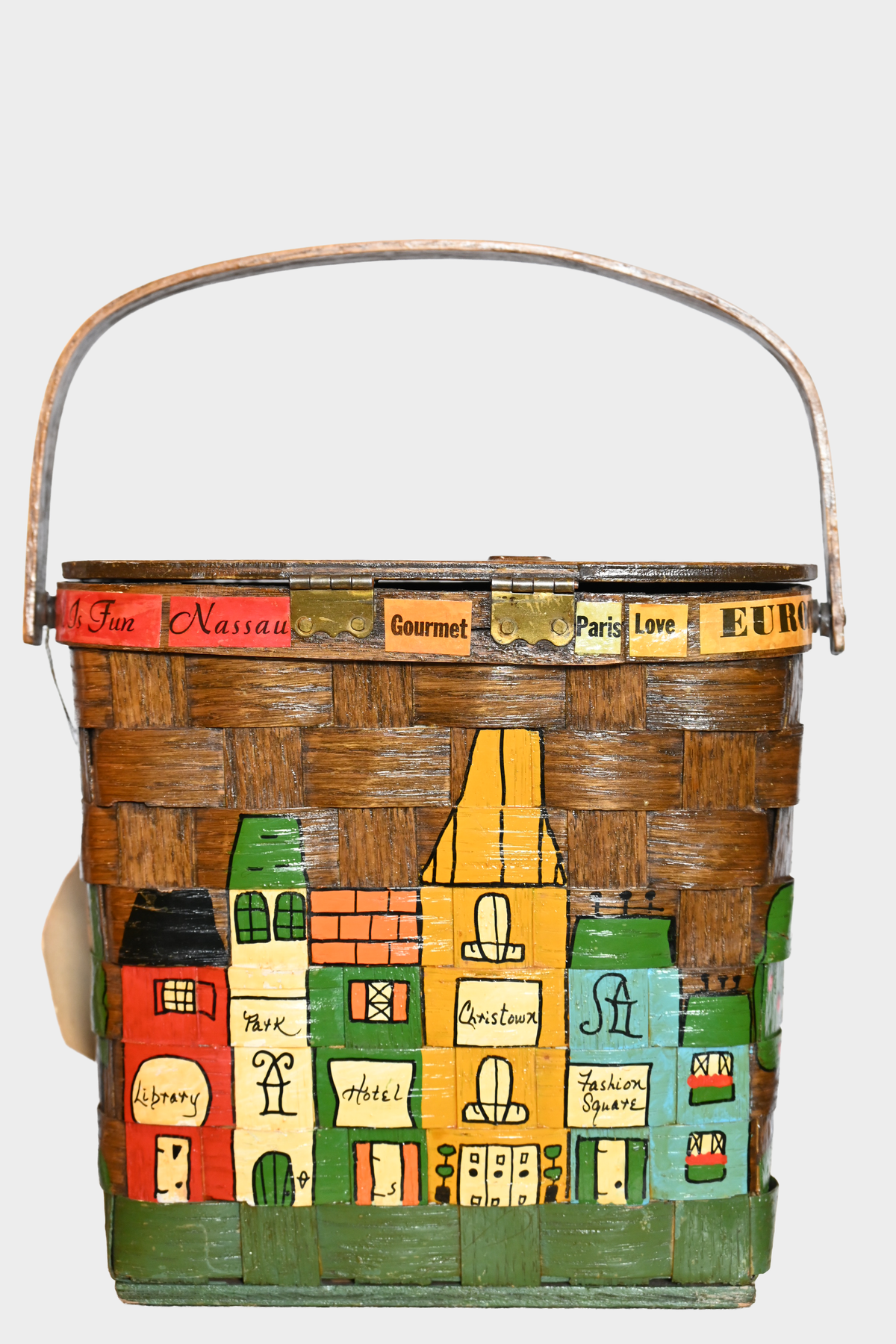 Vintage Caro-Nan Personalized “Leonard” Hand-Painted Basket Bag