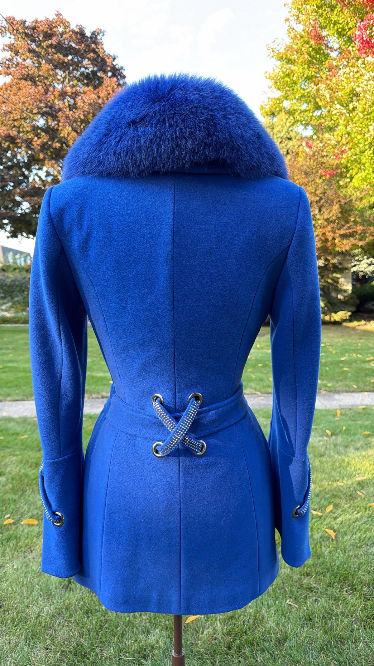 Carlot Corp. Cobalt Blue Wool Jacket with Removable Fox Fur Collar