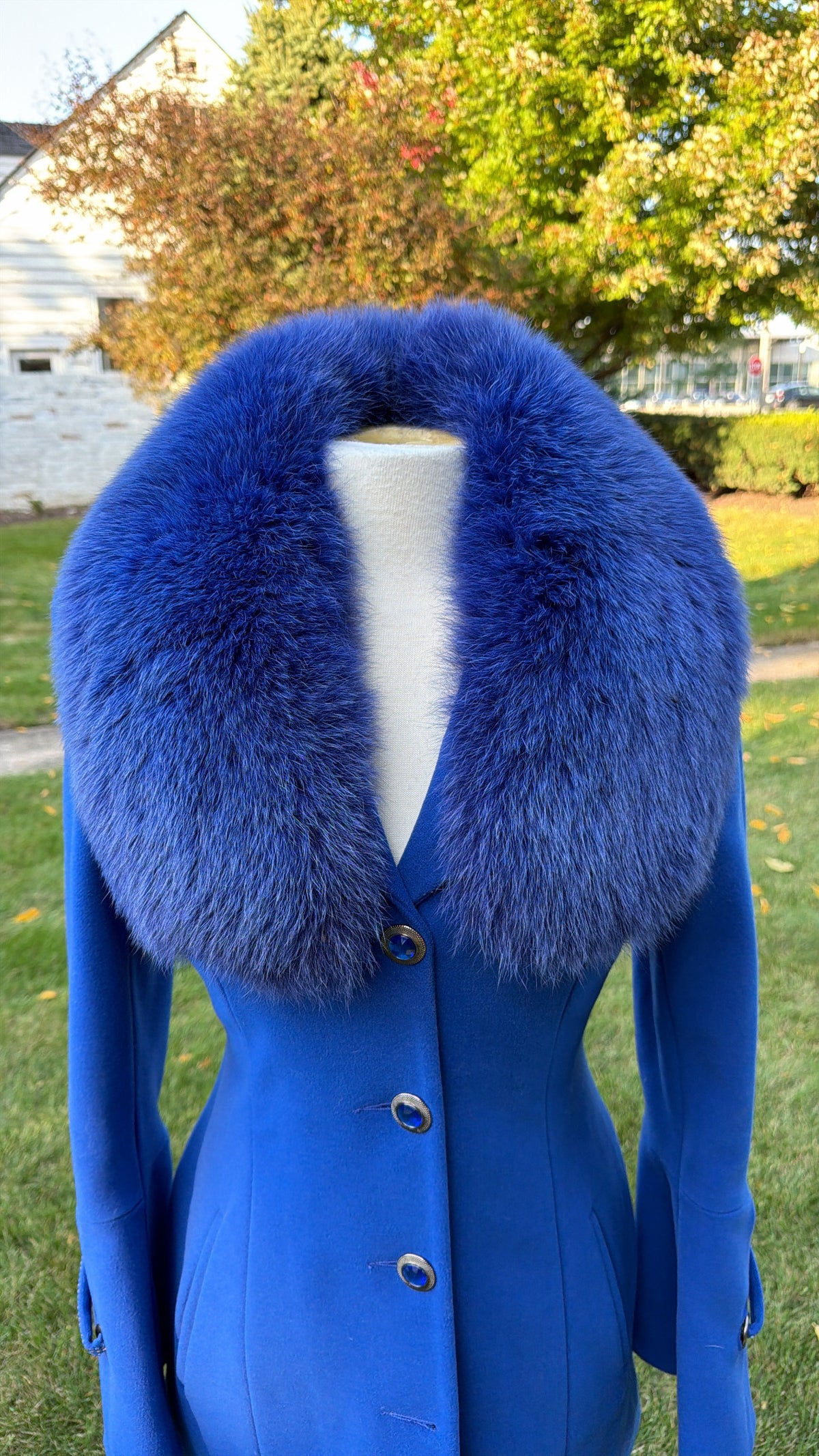 Carlot Corp. Cobalt Blue Wool Jacket with Removable Fox Fur Collar