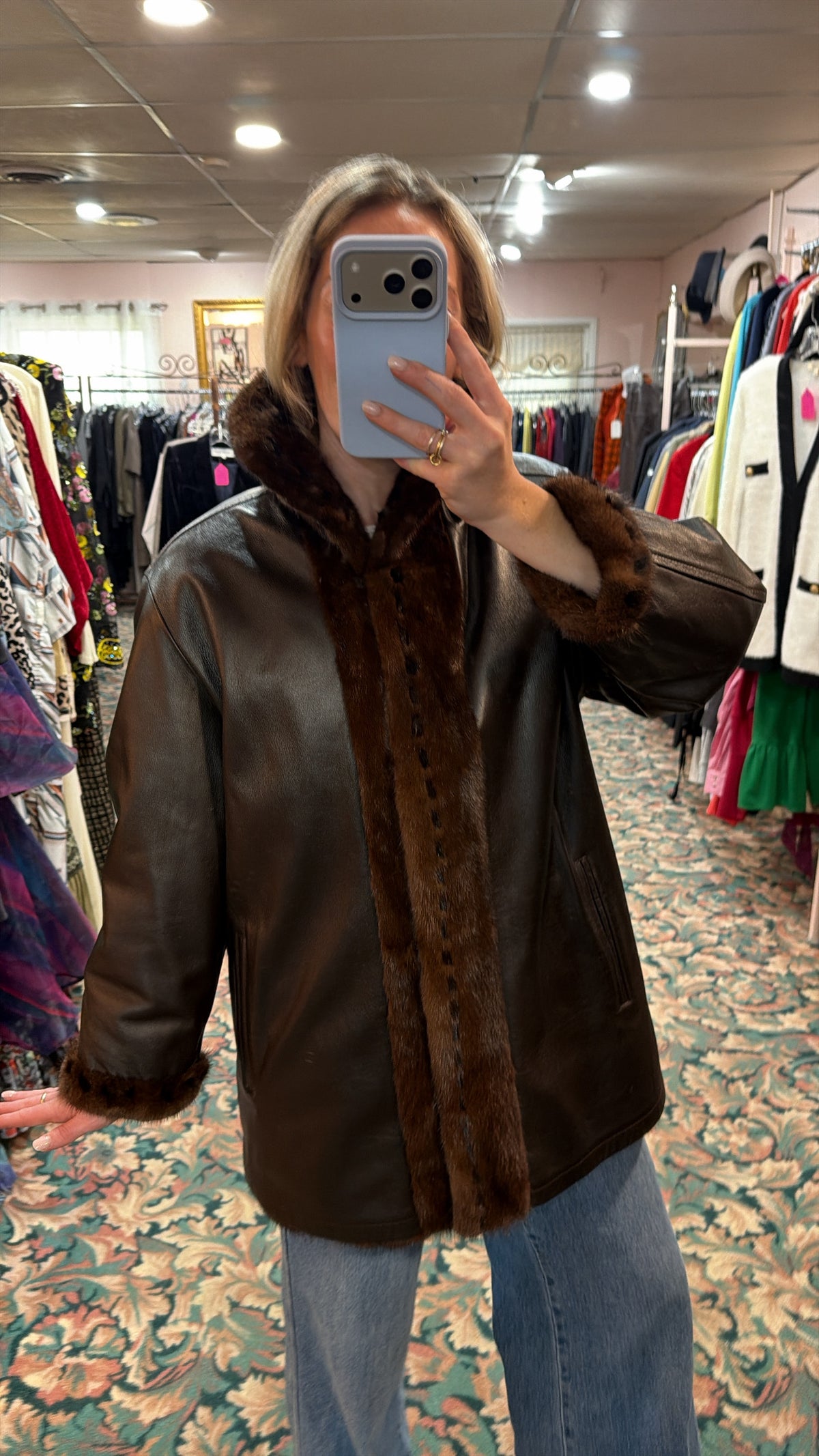 Neiman Marcus Mink Fur & Leather Whipstitch Reversible Jacket