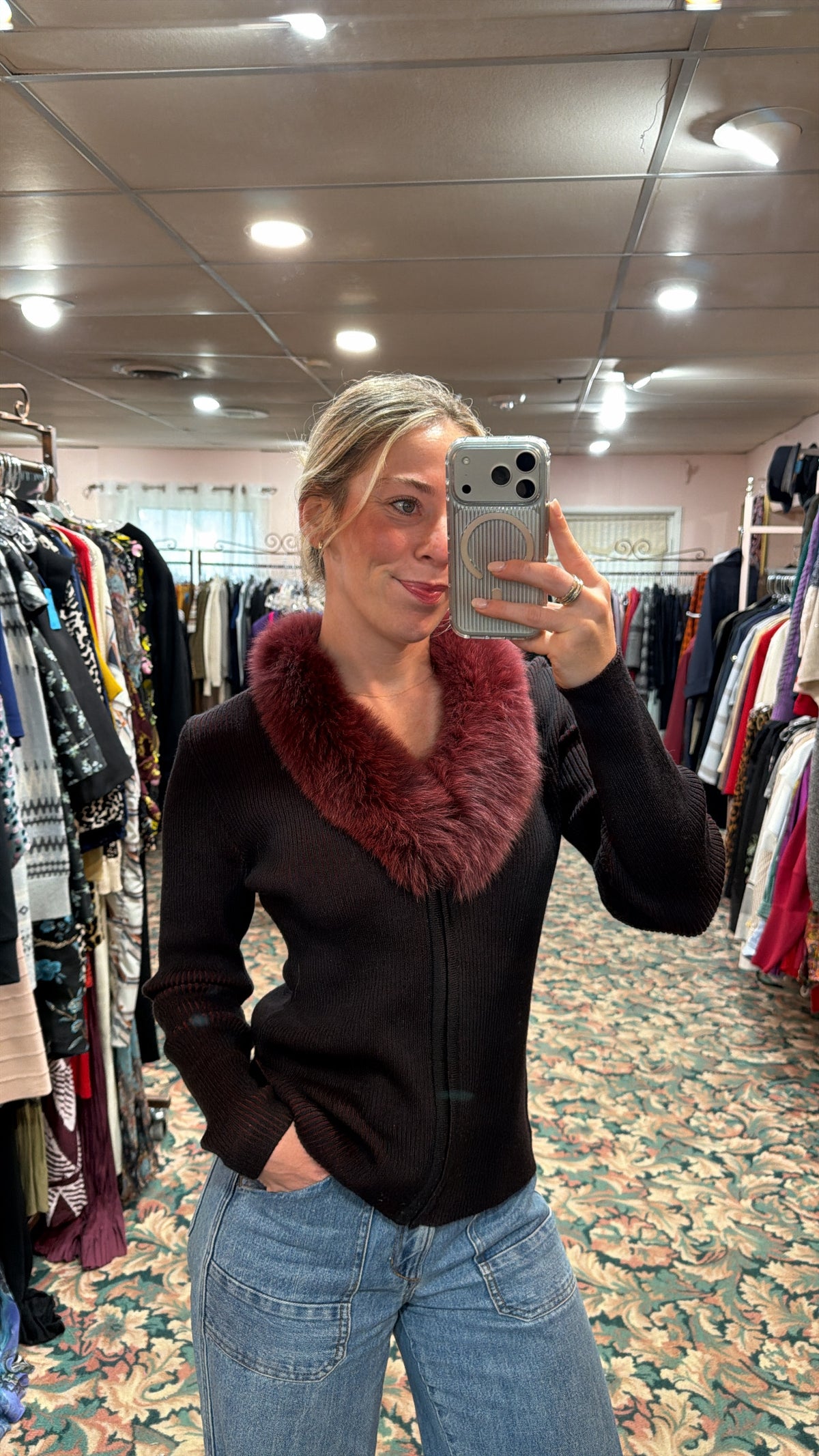 Vintage Saks Fifth Avenue Wool & Fox Fur Sweater