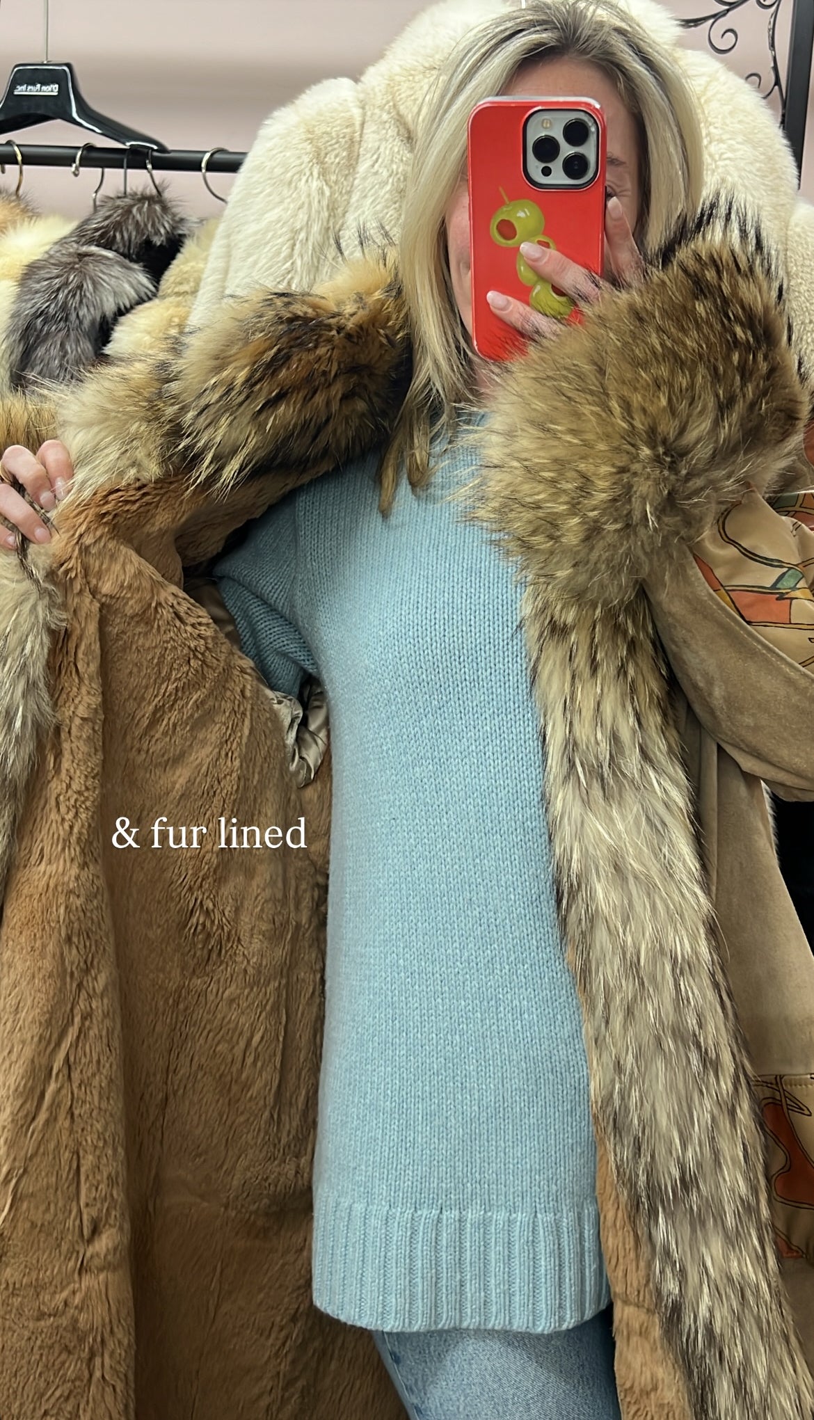 Suede Hand-Painted Coat with Fur Trim
