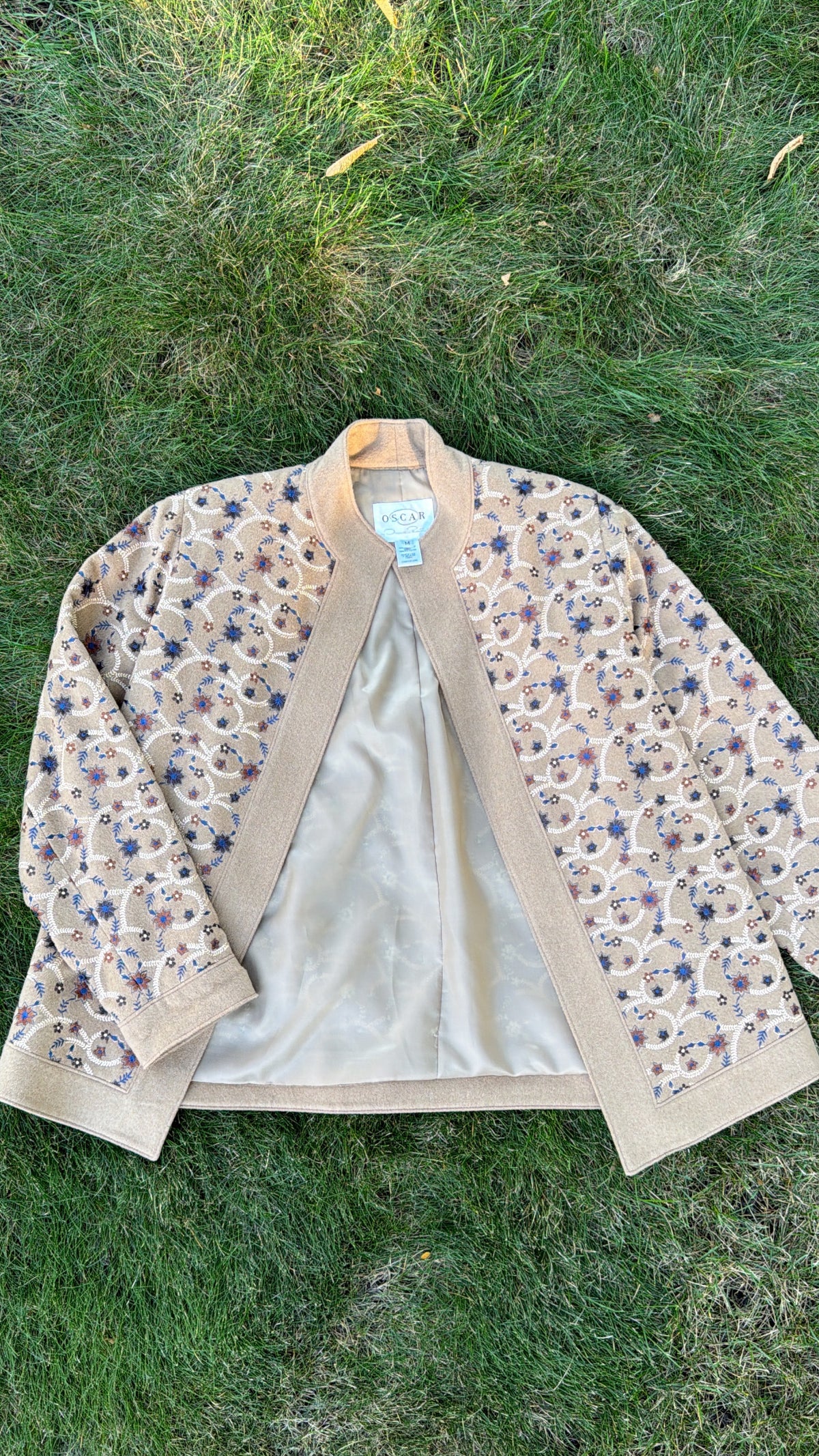 Oscar De La Renta Camel Hair Embroidered Jacket