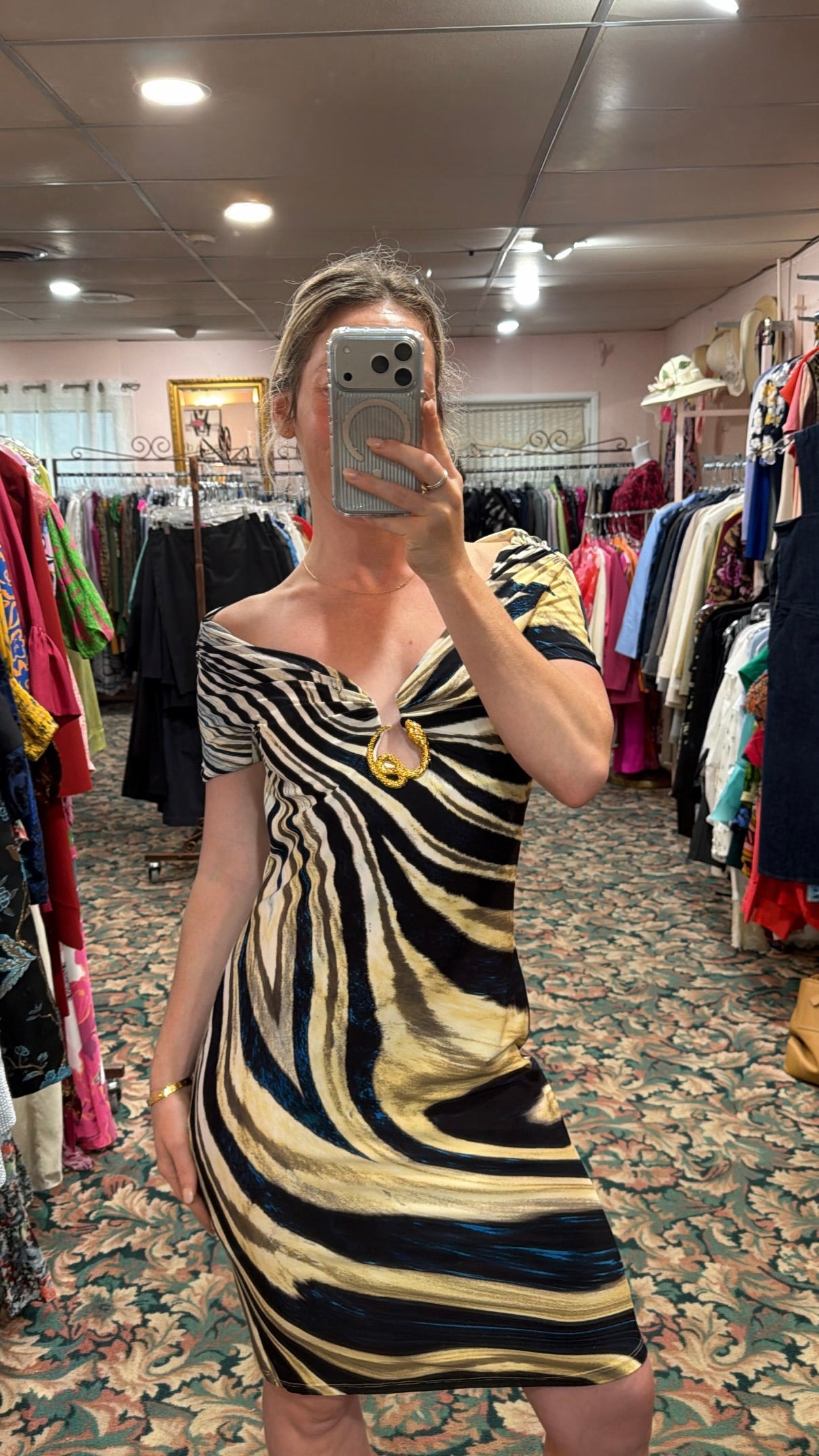 Roberto Cavalli Zebra Print Snake Hardware Dress