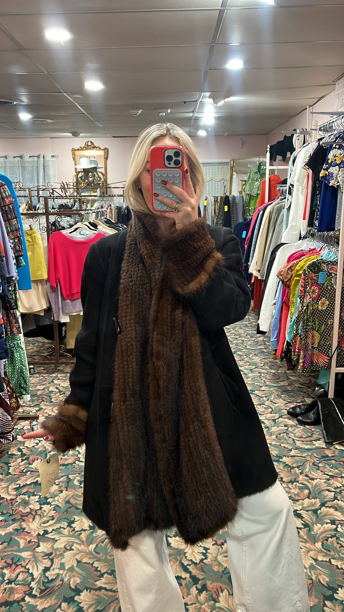 Sheepskin Leather and Mink Reversible Fur Coat