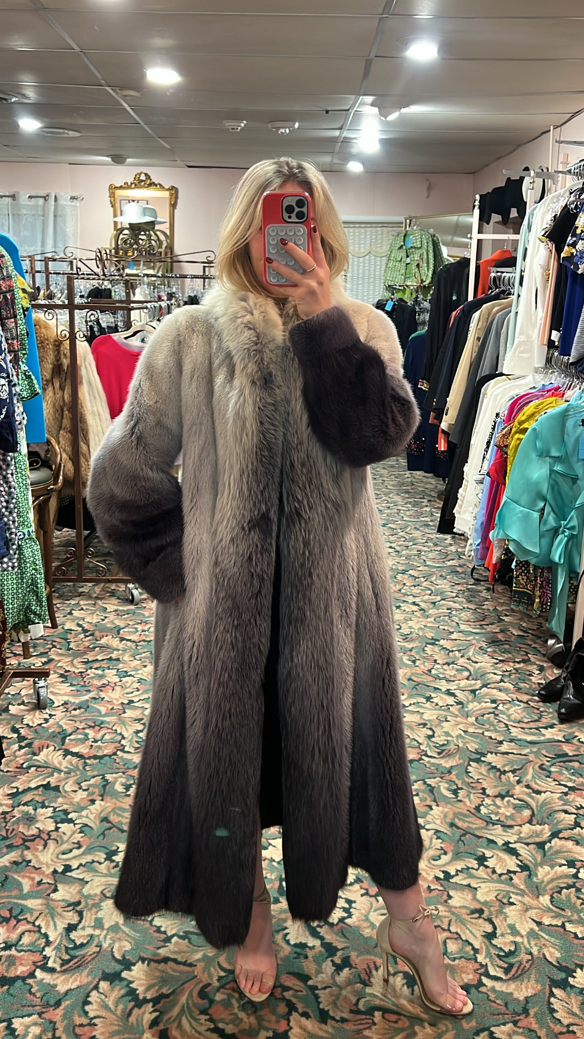 Ombré Mink and Fox Fur Coat