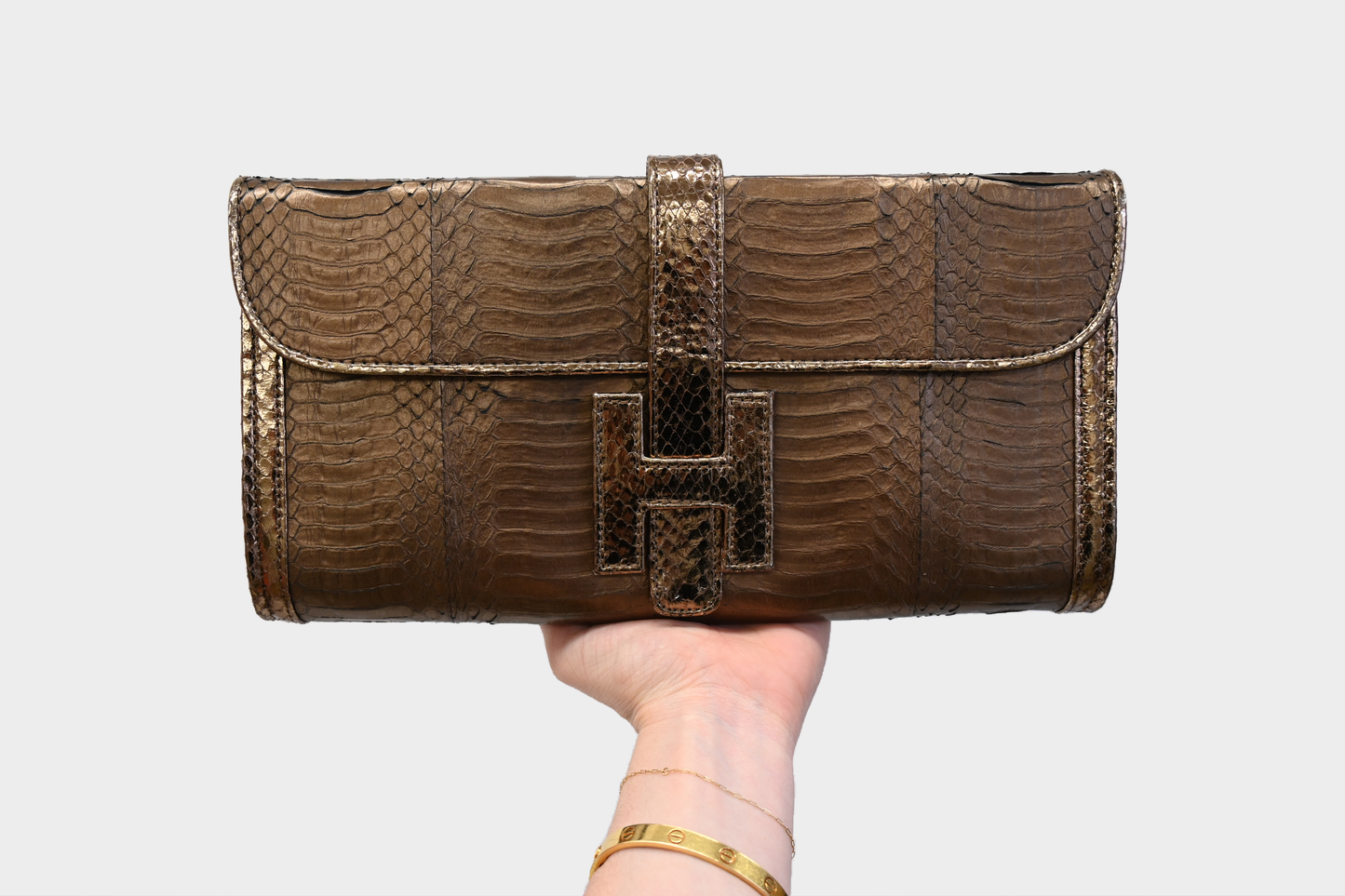 Vintage Metallic Bronze Exotic Snakeskin Clutch
