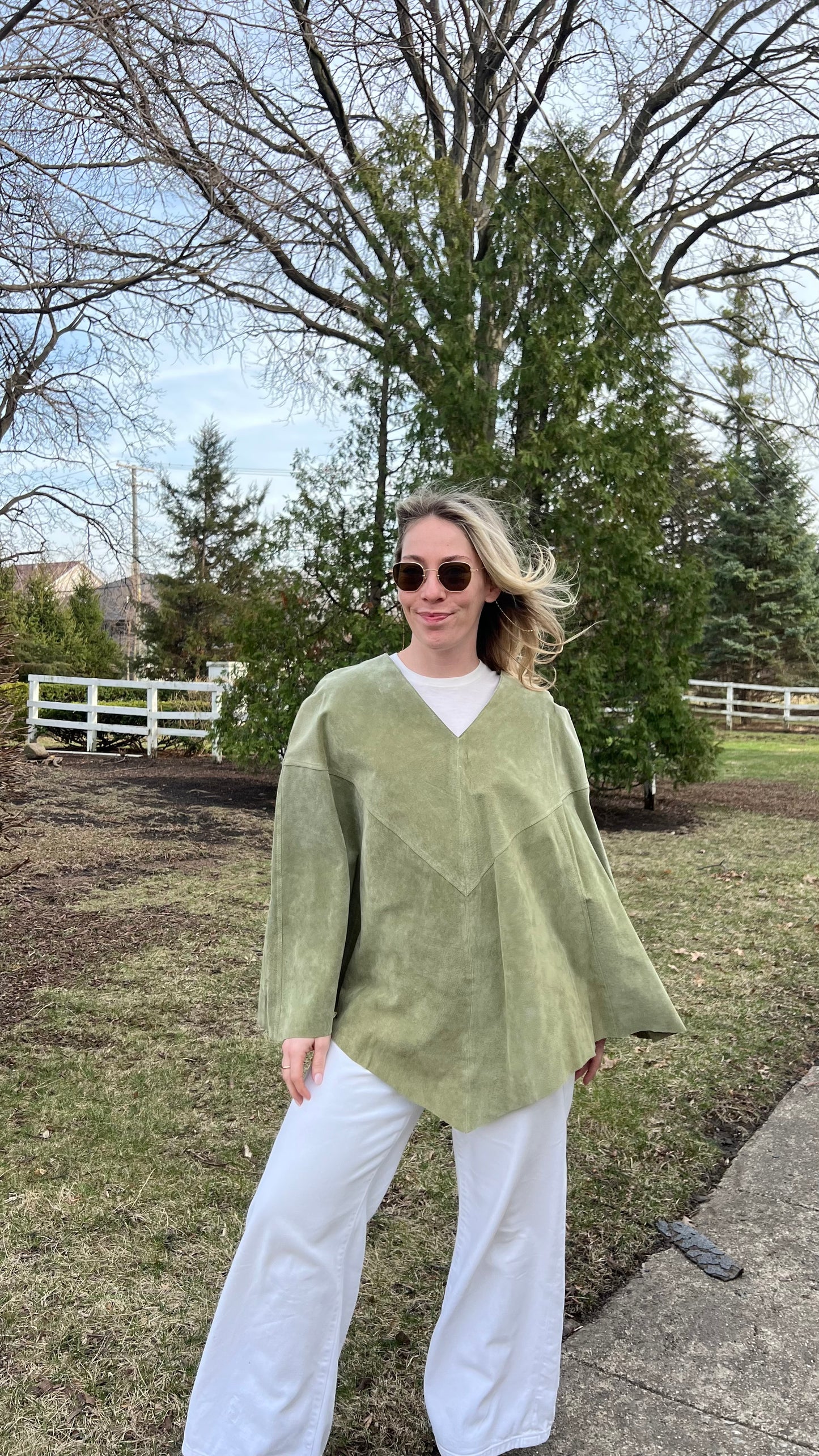 Vintage Suede Green Poncho