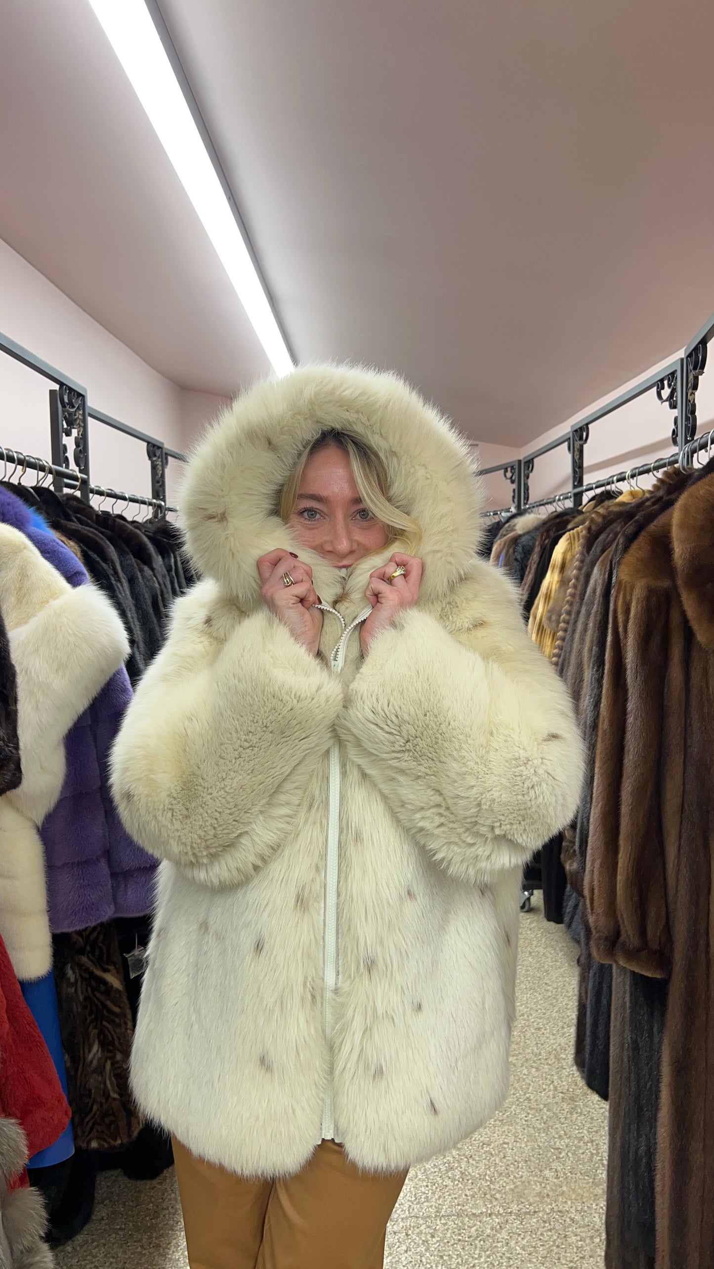 Spotted Fox Fur Bomber Jacket