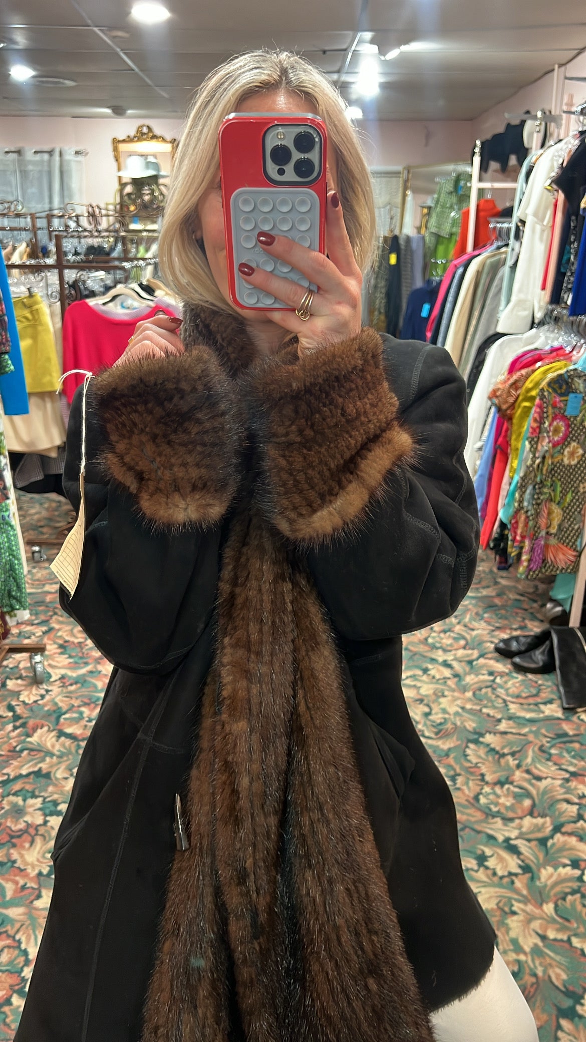 Sheepskin Leather and Mink Reversible Fur Coat