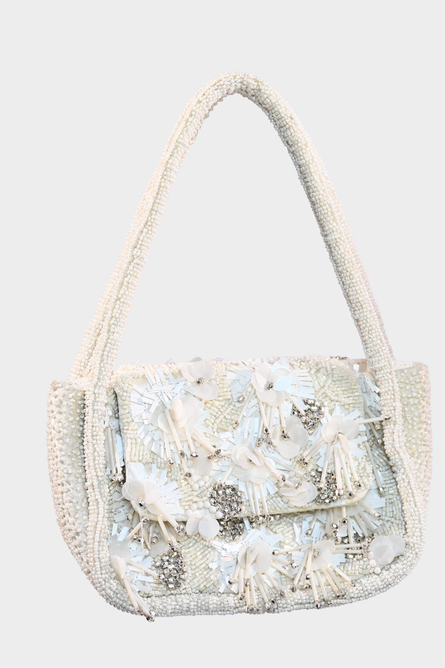 Ivory Beaded Floral Shoulder Bag