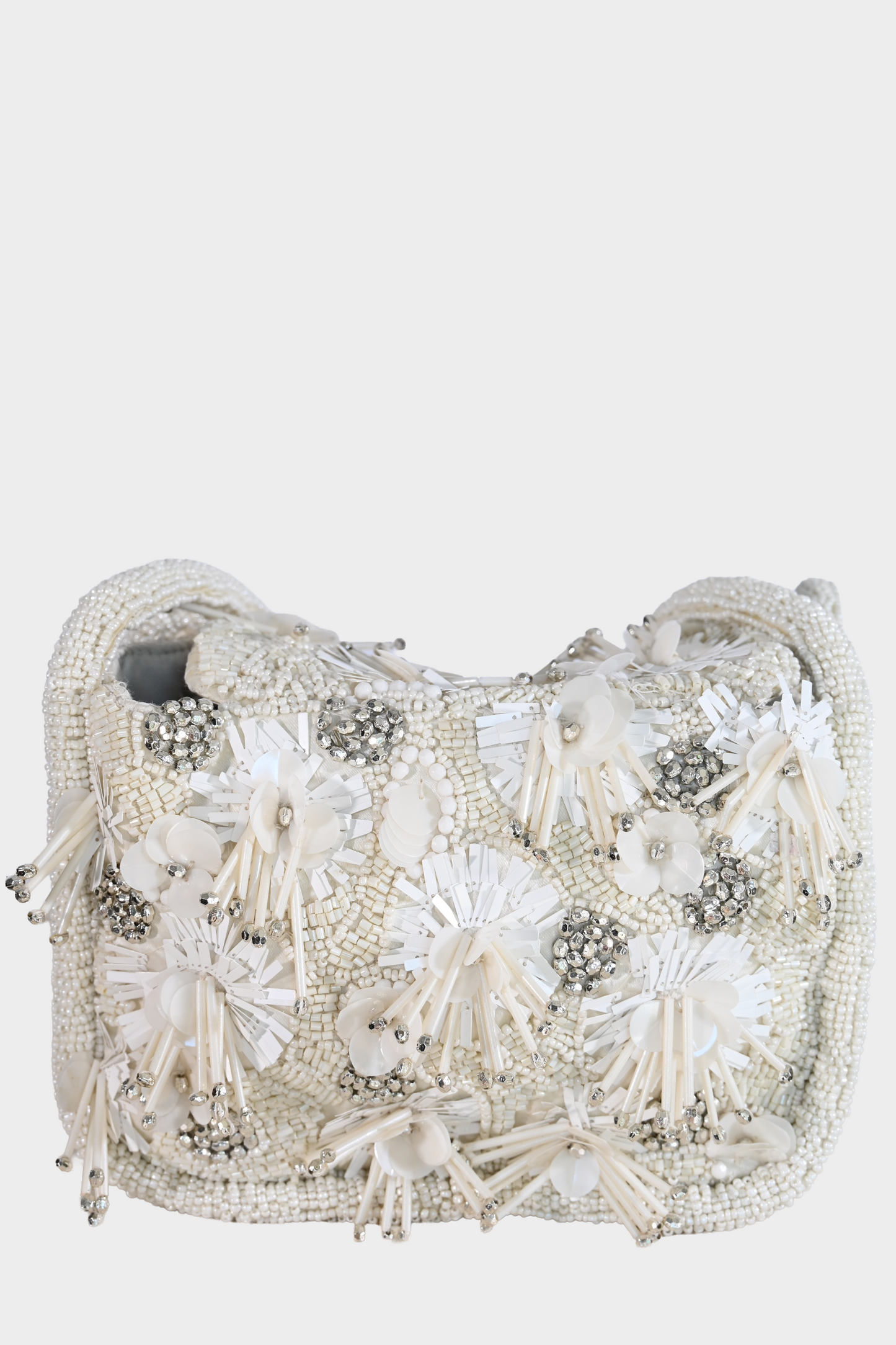 Ivory Beaded Floral Shoulder Bag