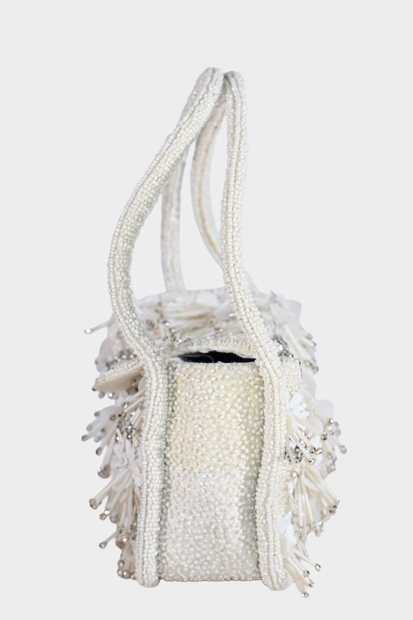 Ivory Beaded Floral Shoulder Bag