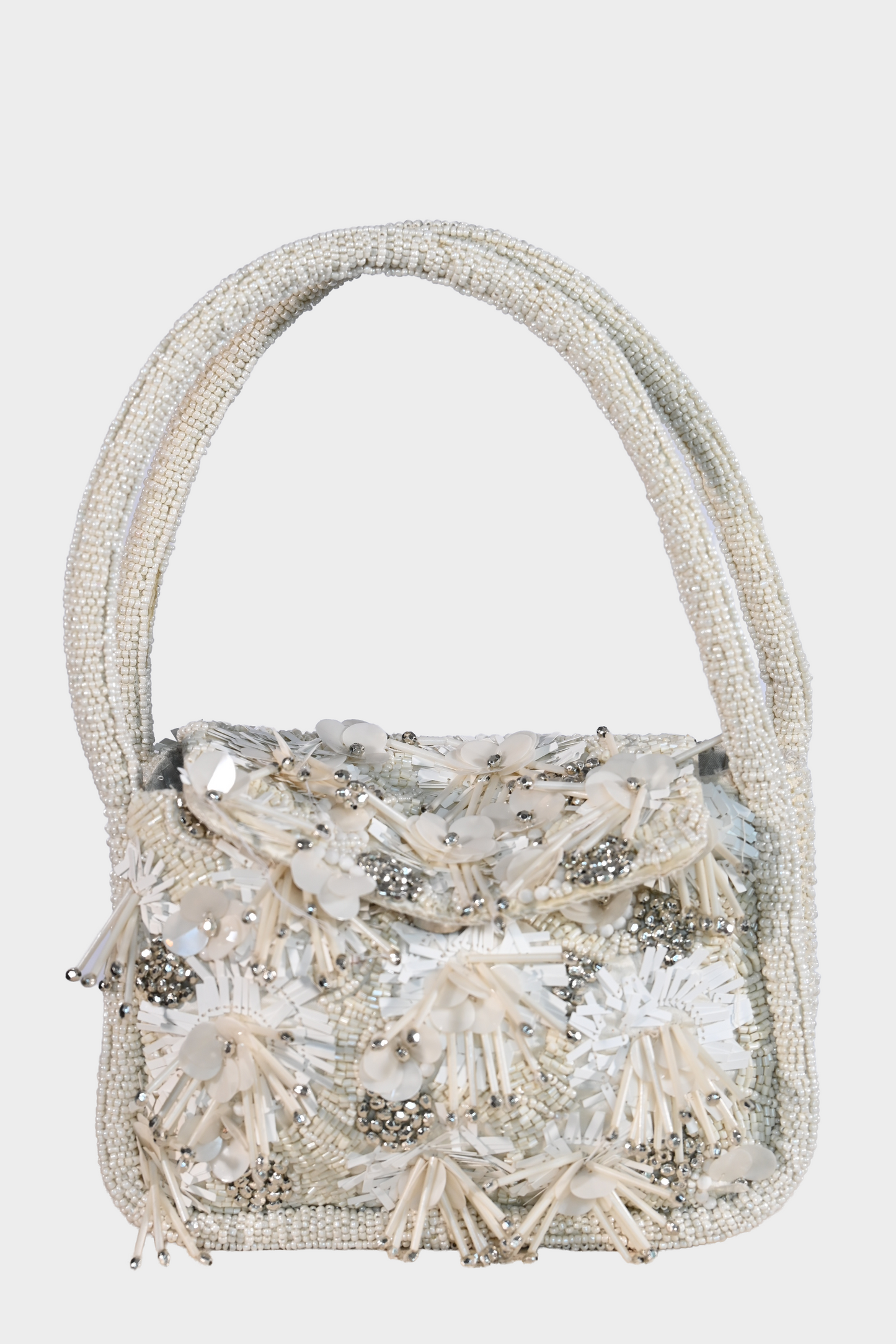 Ivory Beaded Floral Shoulder Bag