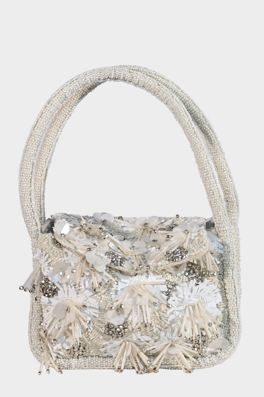 Ivory Beaded Floral Shoulder Bag