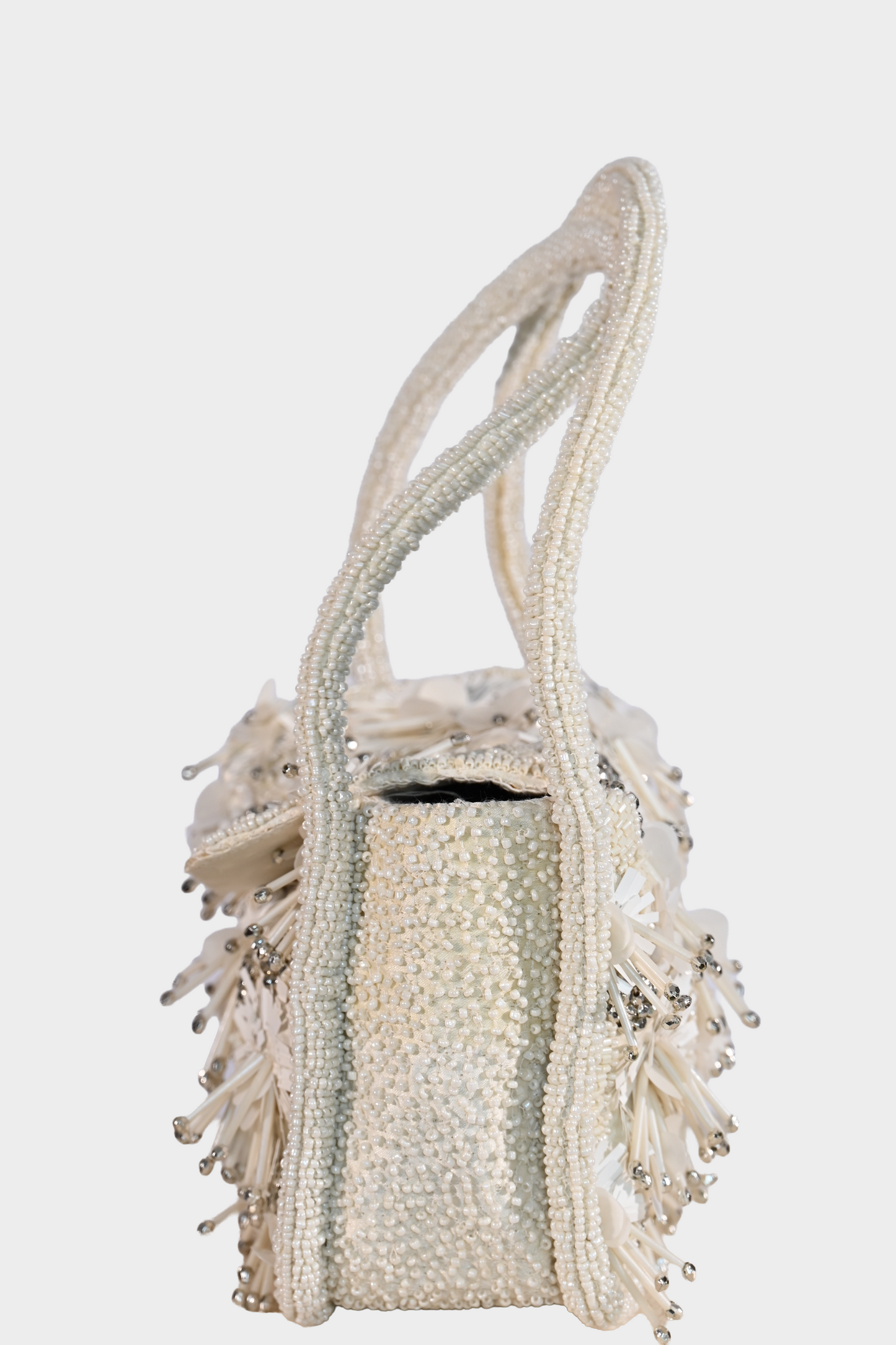 Ivory Beaded Floral Shoulder Bag
