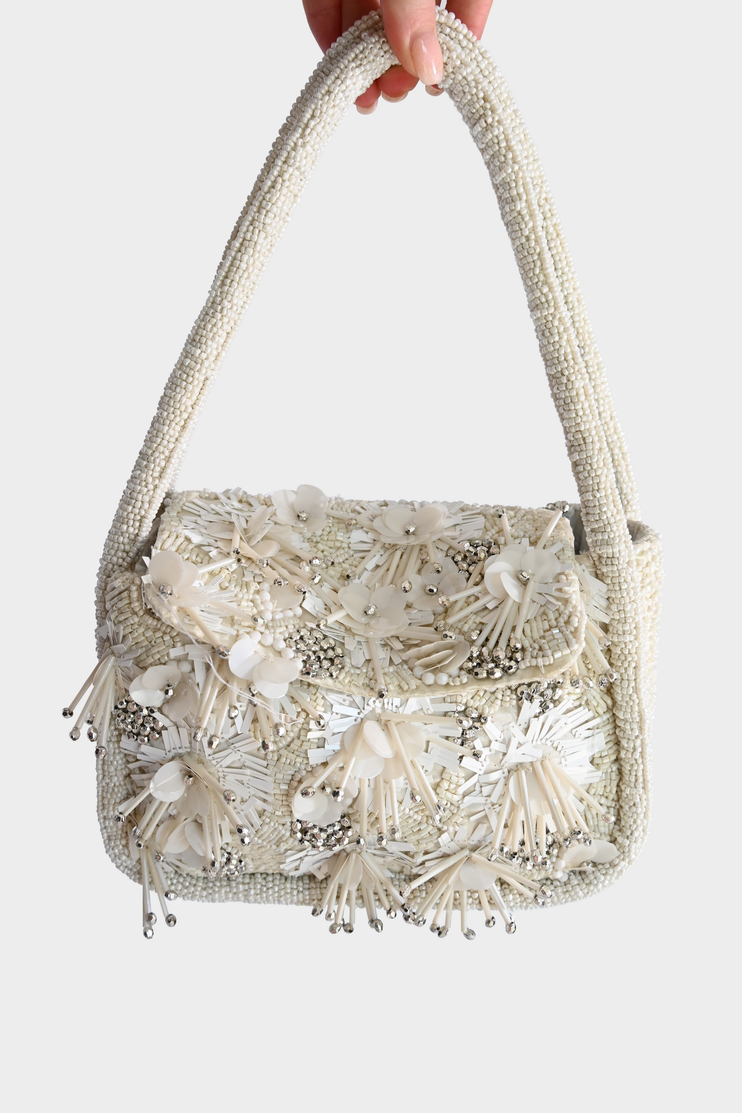 Ivory Beaded Floral Shoulder Bag