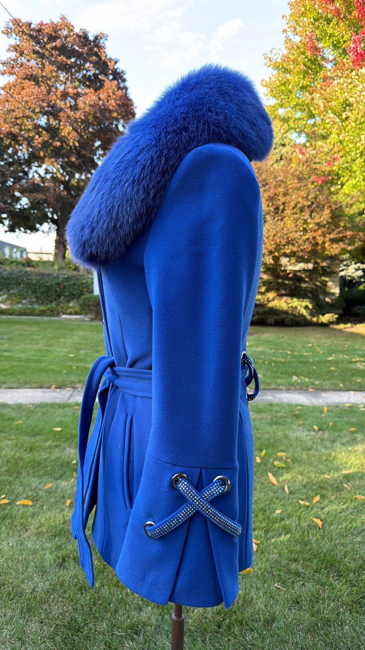 Carlot Corp. Cobalt Blue Wool Jacket with Removable Fox Fur Collar