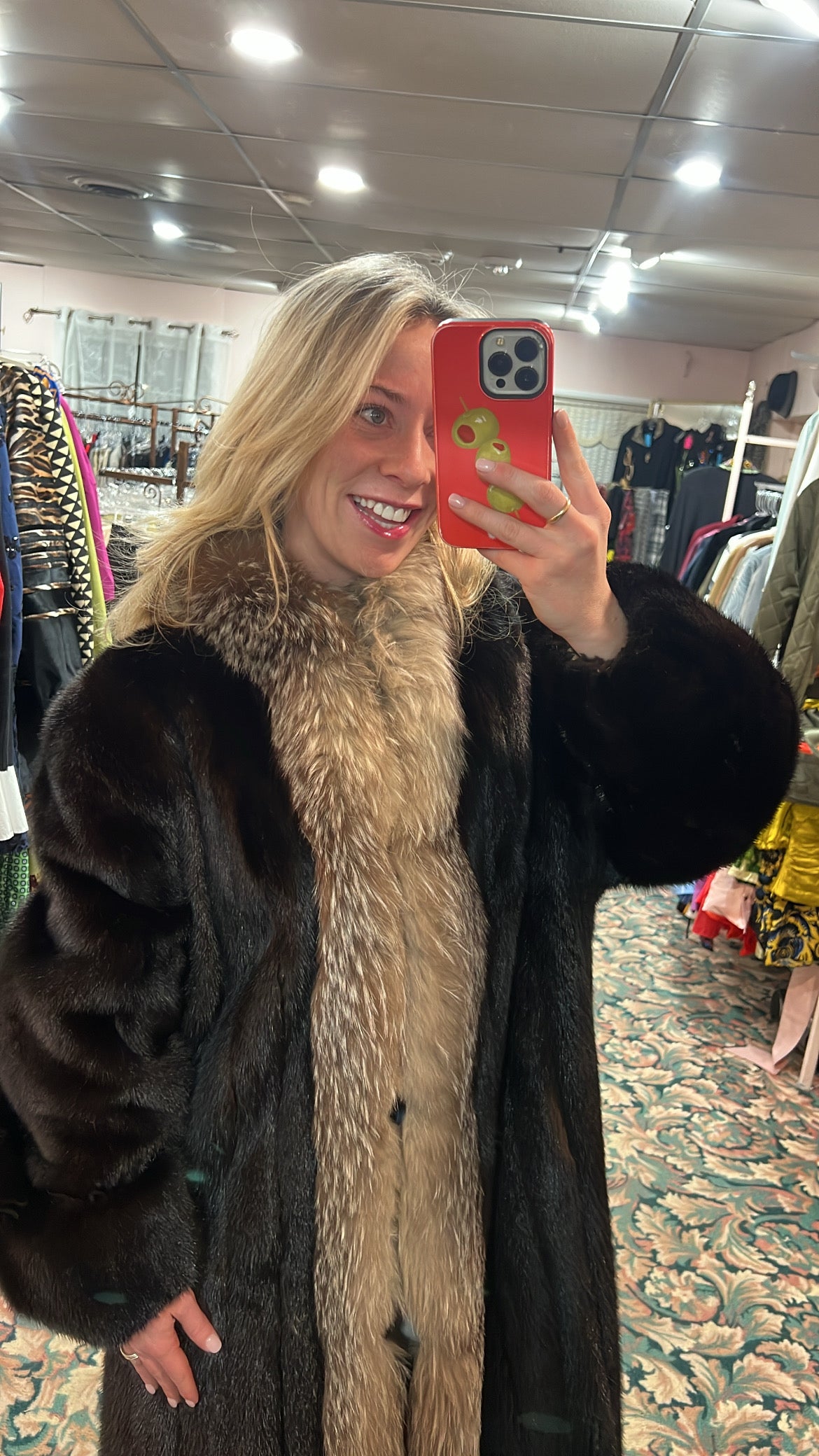 Mink Coat with Silver Fox Tuxedo Trim
