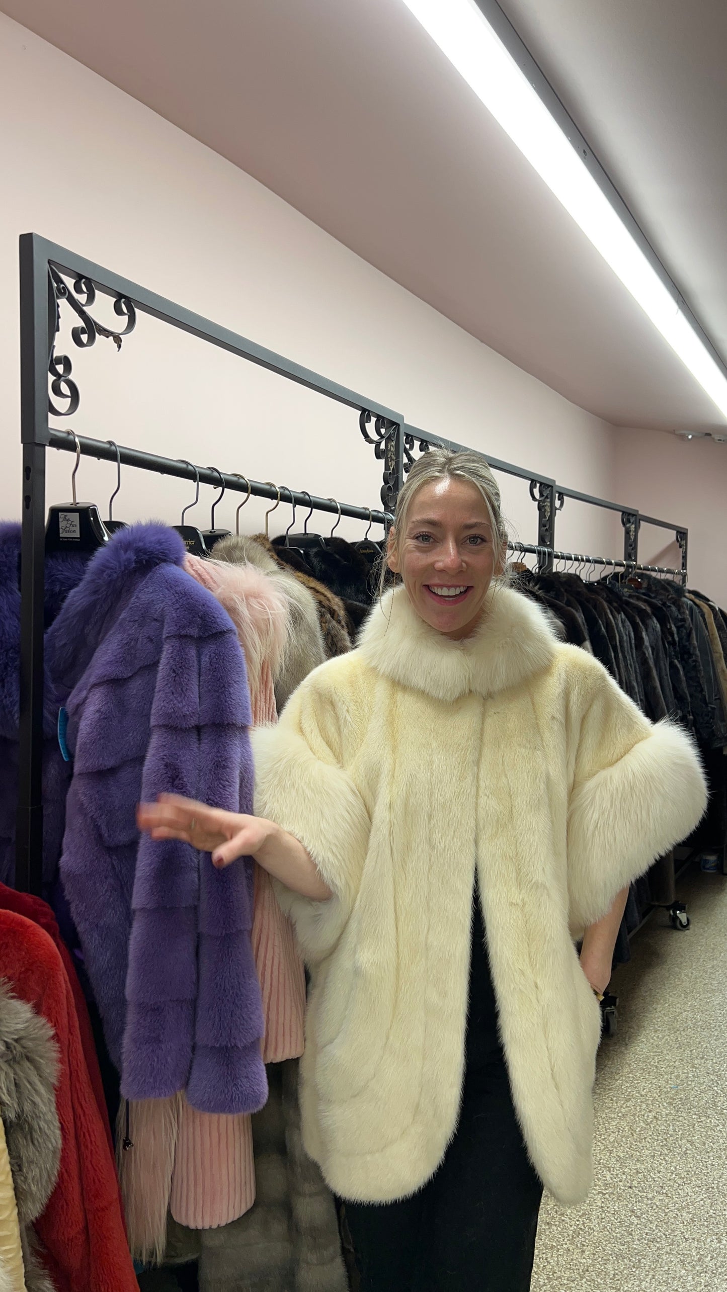 Ivory Mink Cape Vest with White Fox Fur Trim