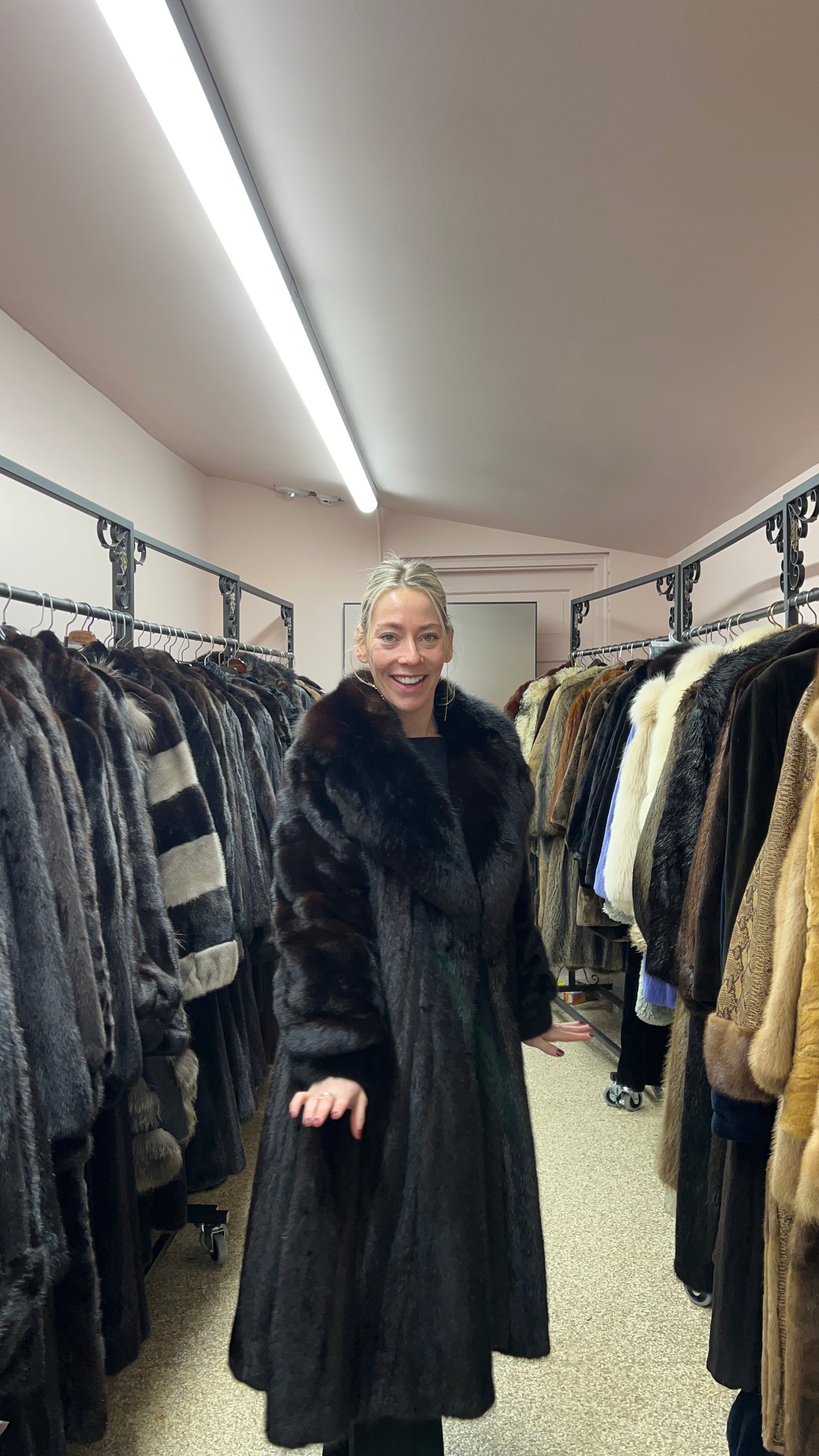 Mink Full Length Coat with Fox Fur Collar