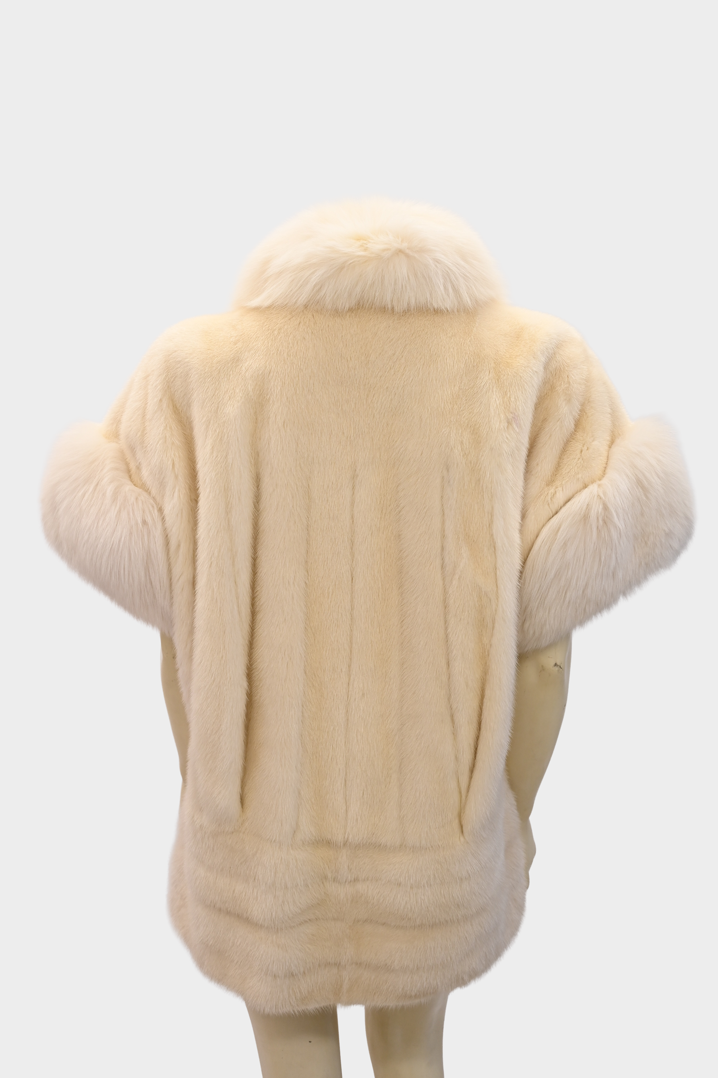 Ivory Mink Cape Vest with White Fox Fur Trim