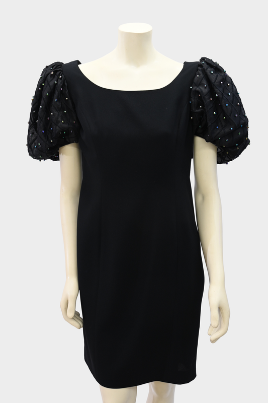Vintage Rimini Black Cocktail Dress with Beaded Puff Sleeves