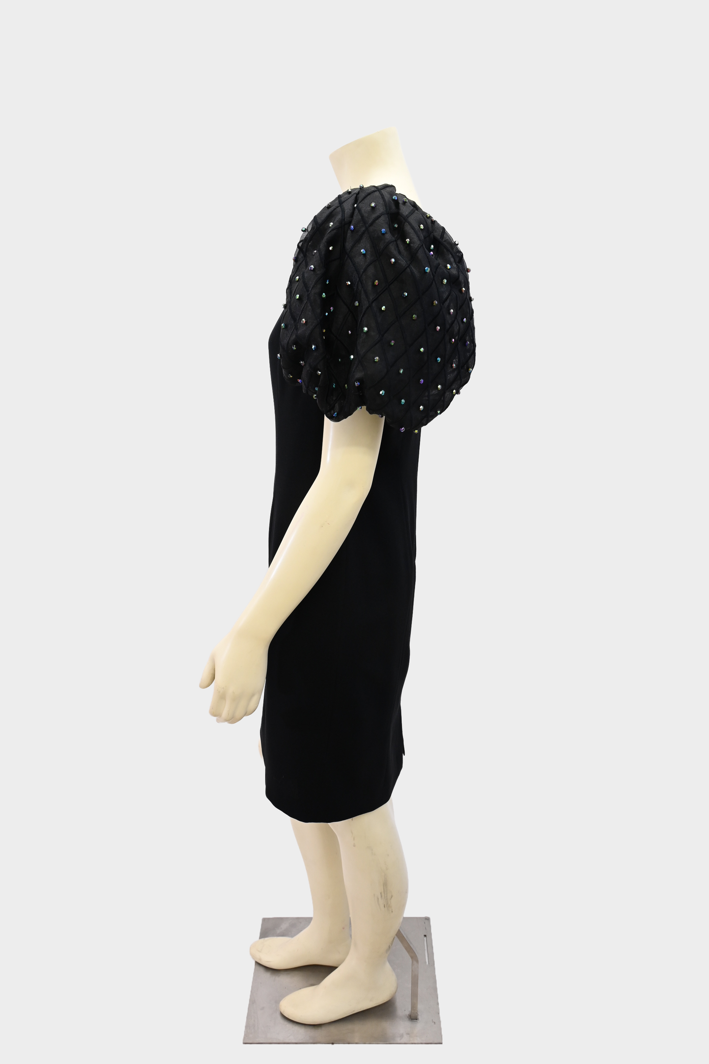 Vintage Rimini Black Cocktail Dress with Beaded Puff Sleeves