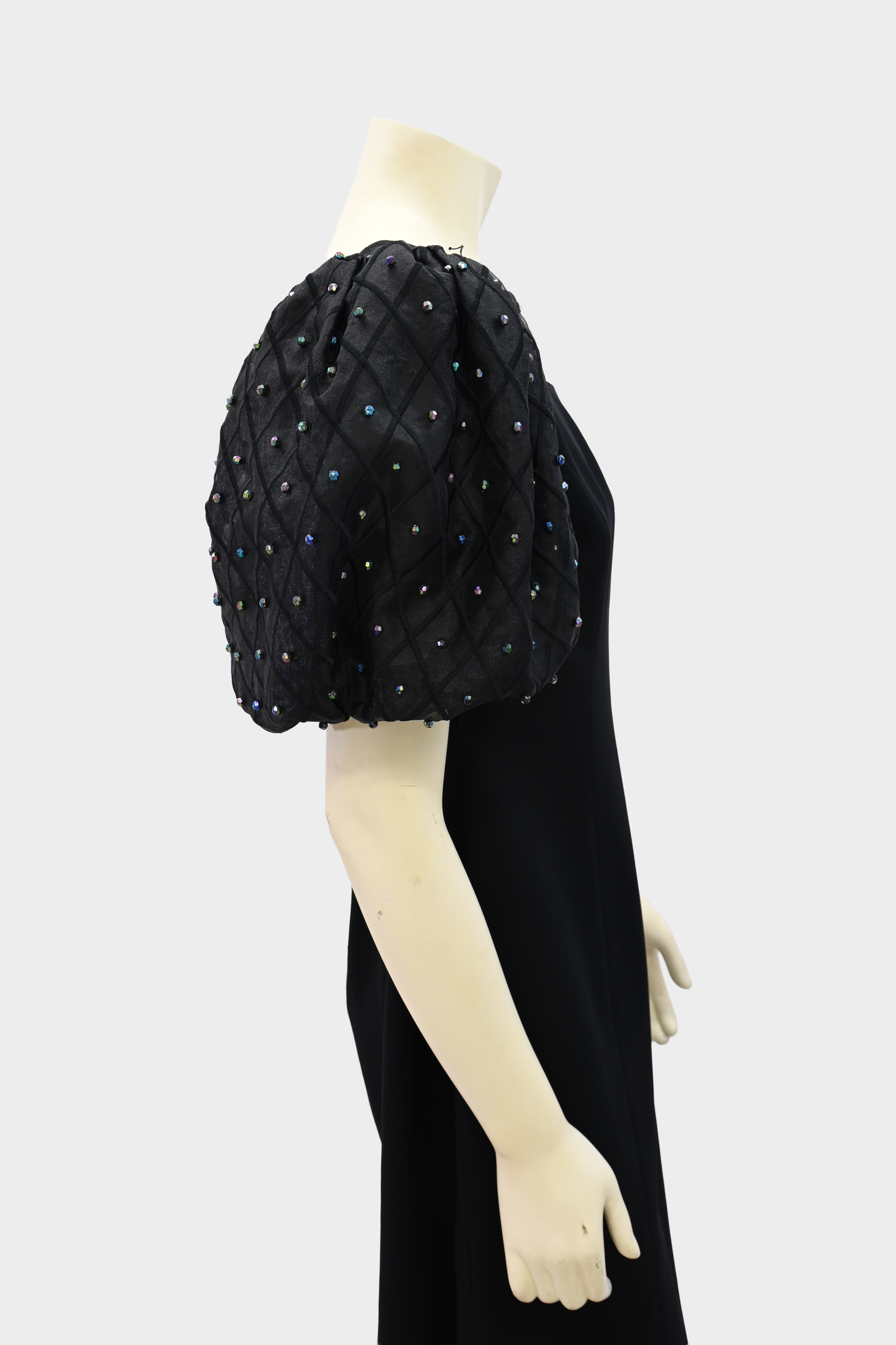 Vintage Rimini Black Cocktail Dress with Beaded Puff Sleeves