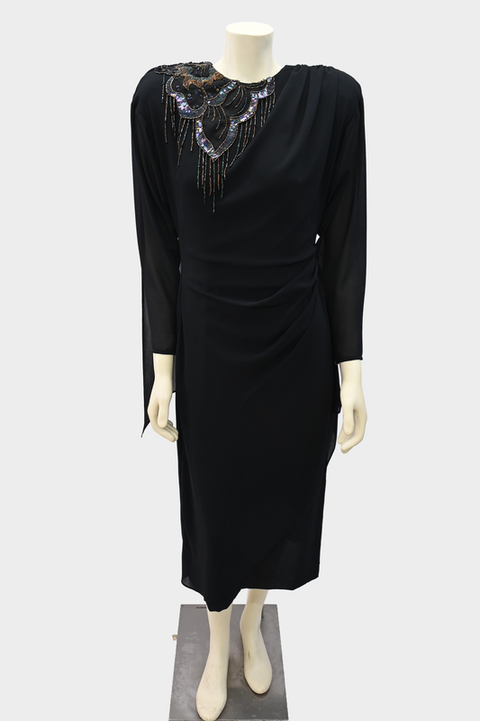 Vintage Casadei Black Beaded Cape Dress